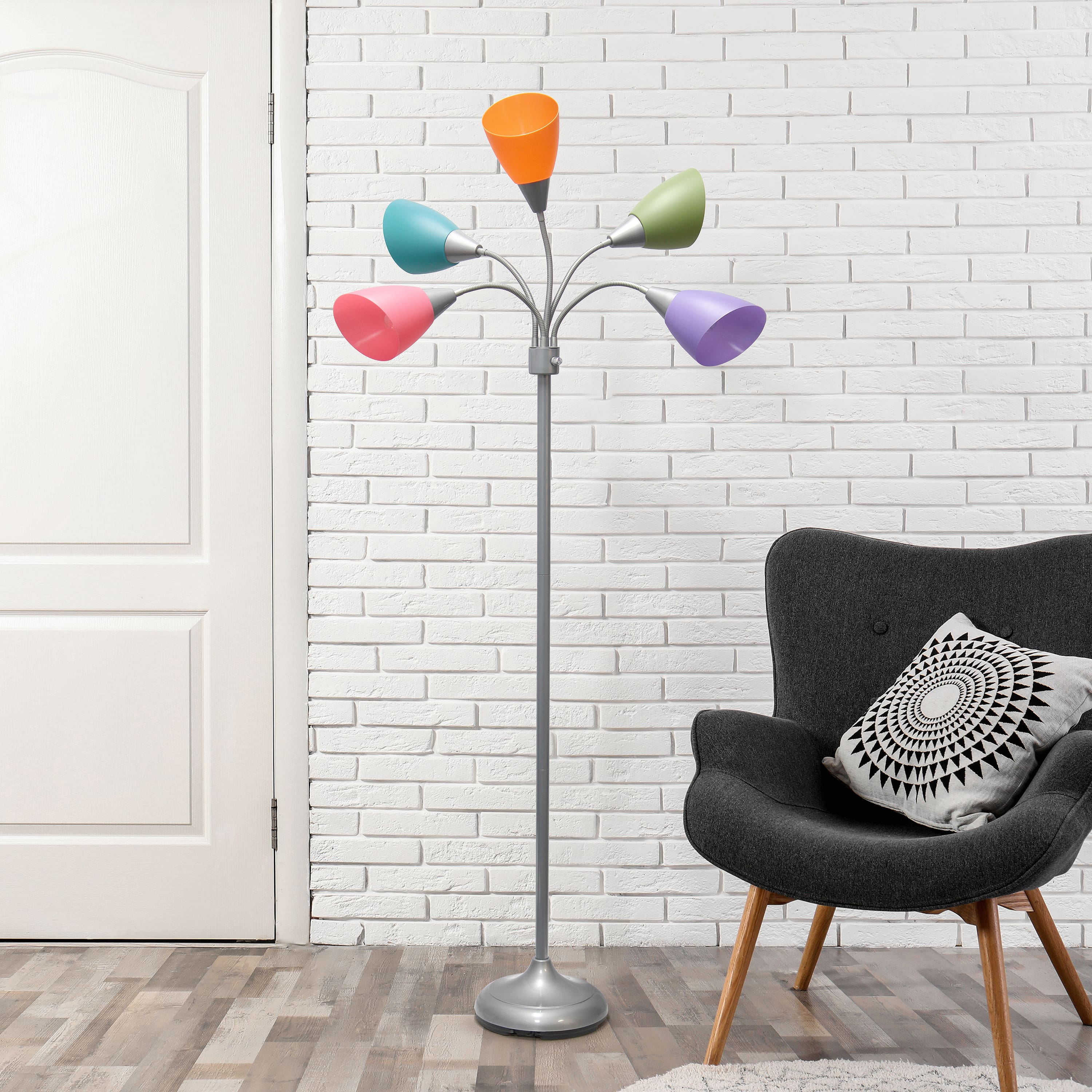 Simple Designs&#x2122; 5.6ft. 5-Light Gooseneck Silver Floor Lamp