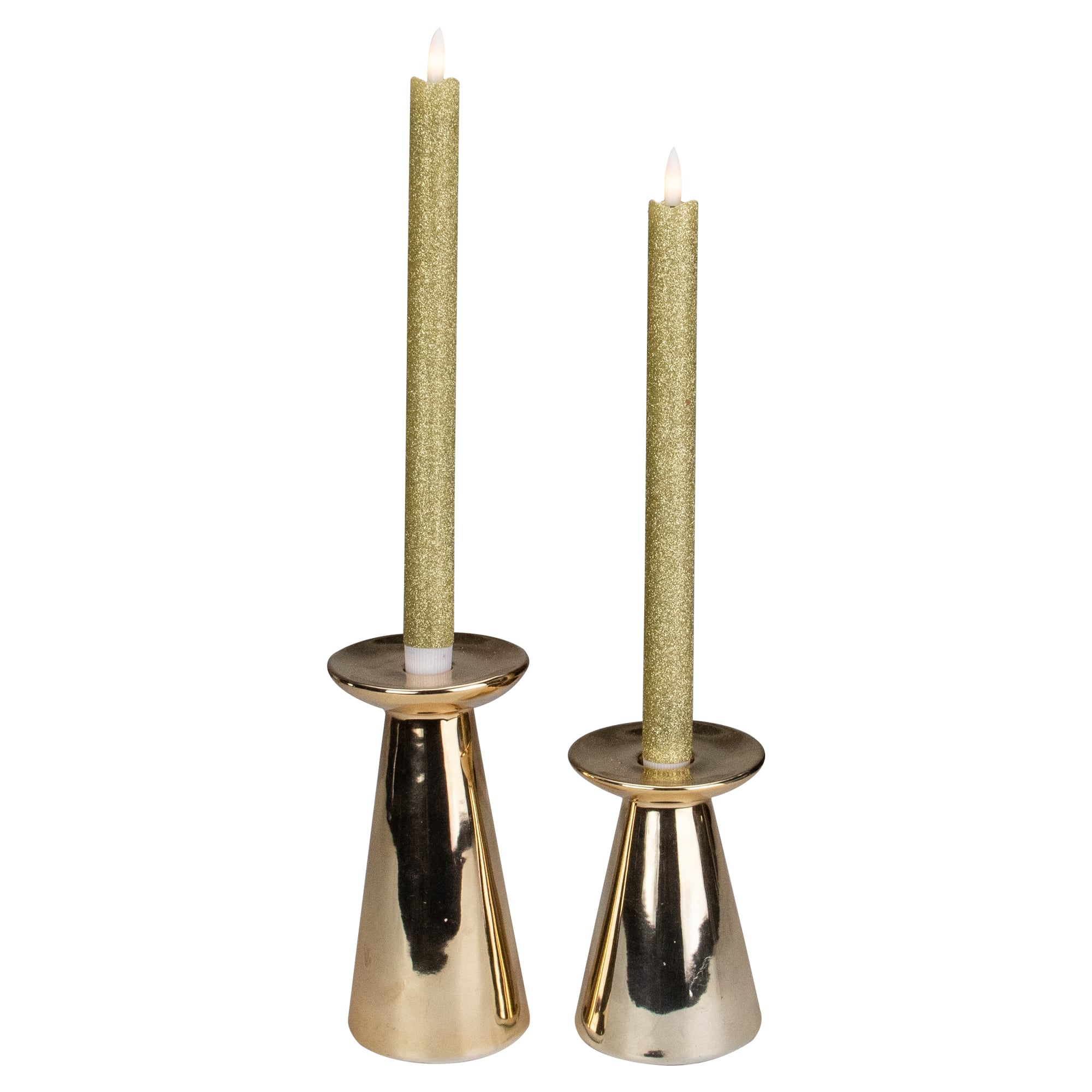 12" Gold Glittered Flameless Taper Candles, 2ct.