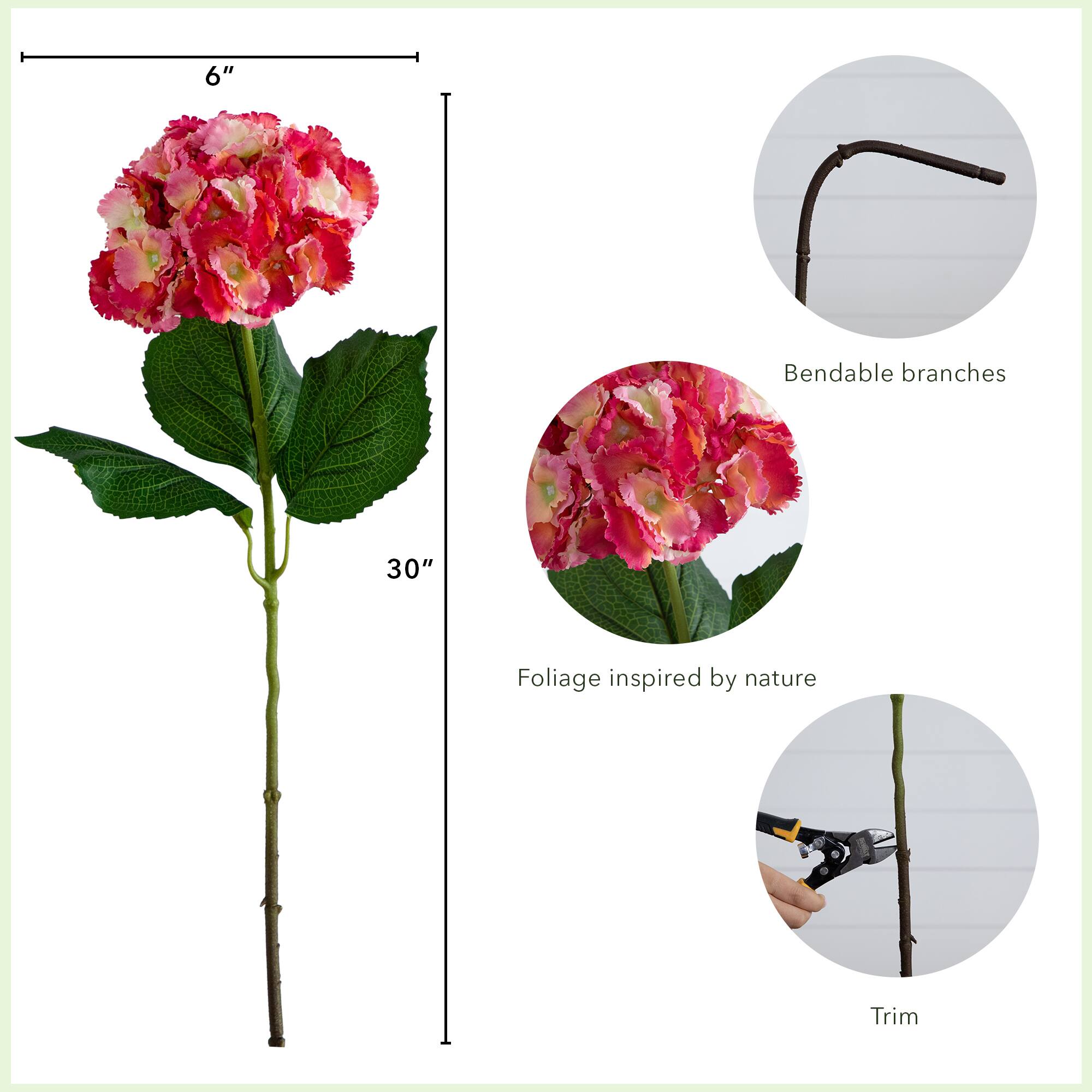 30&#x22; Pink Hydrangea Flower Stems, 3ct.