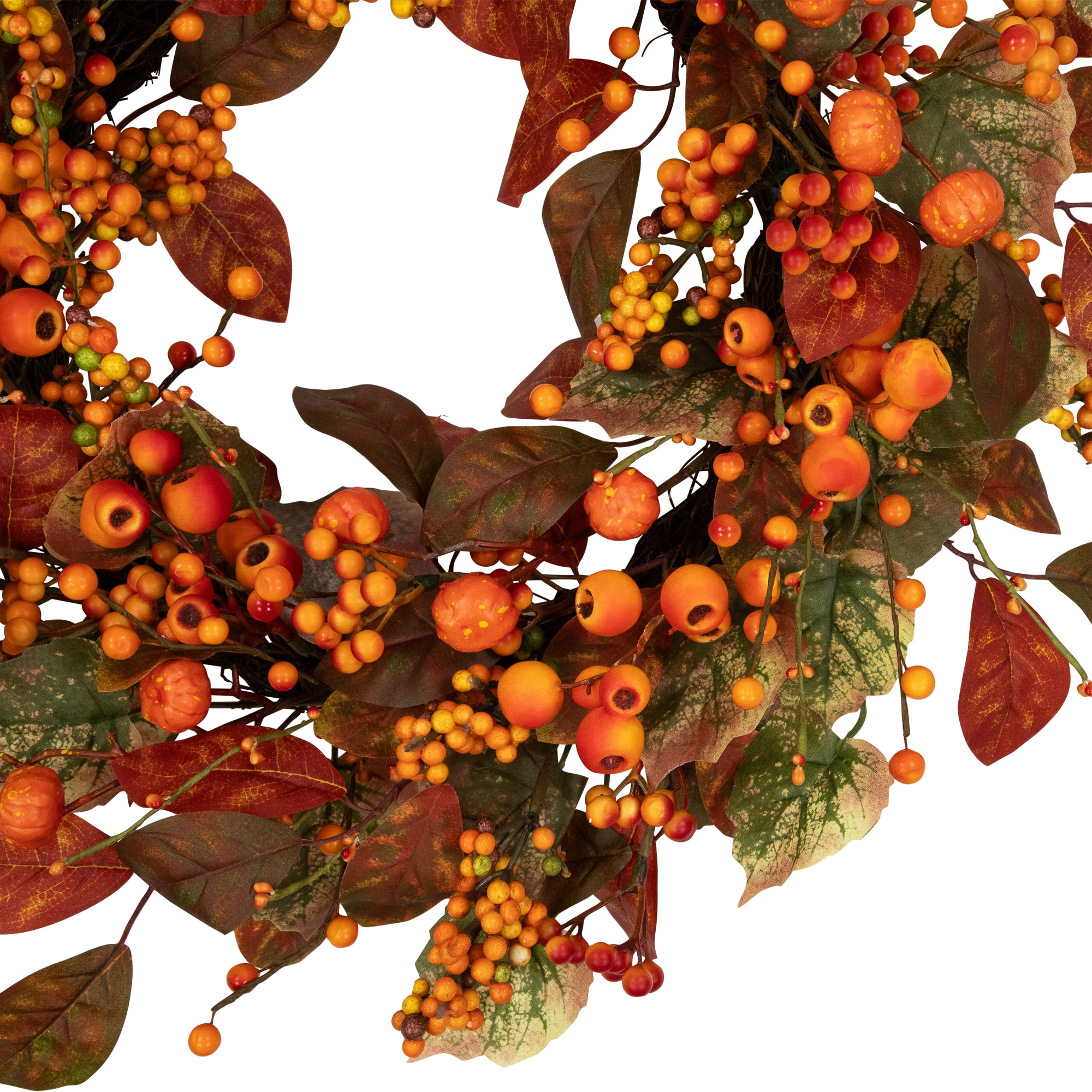 24&#x22; Orange &#x26; Green Berry &#x26; Pumpkin Fall Harvest Wreath