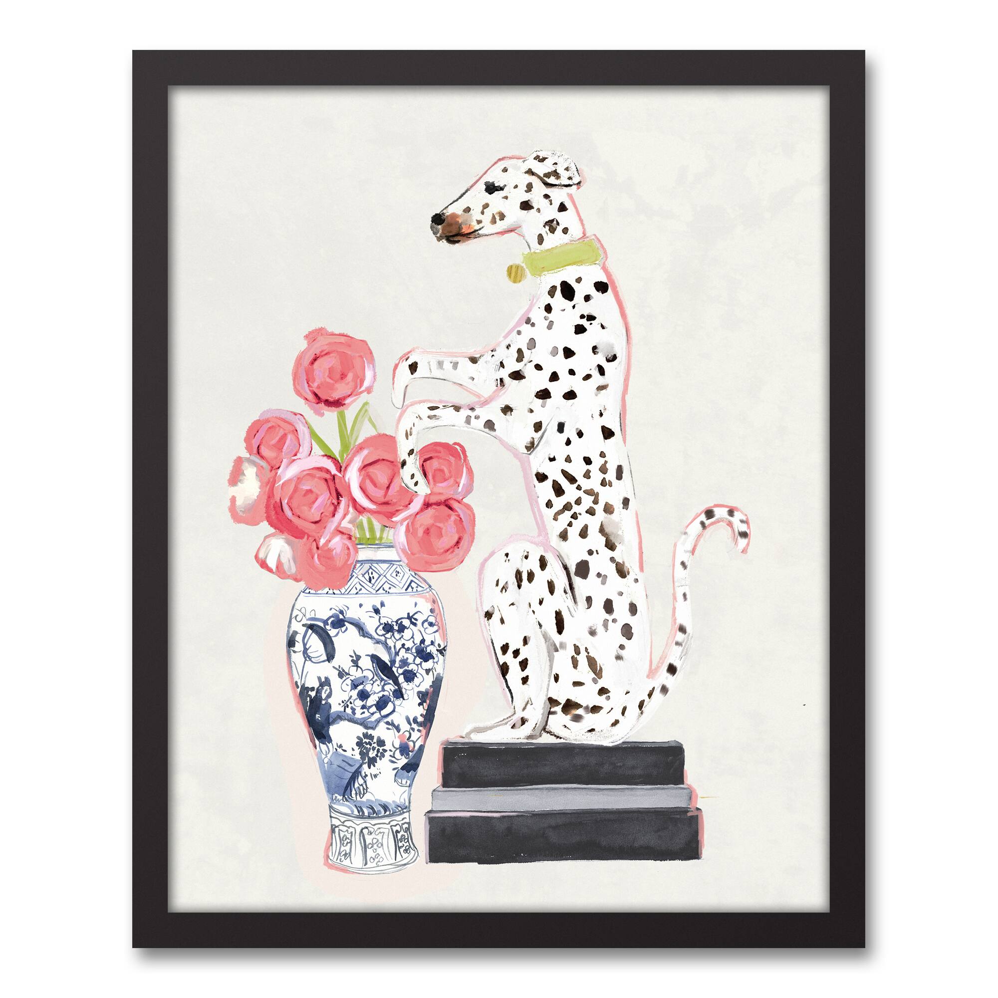 Dalmatian on Books 16&#x22; x 20&#x22; Black Framed Canvas - Set of 2