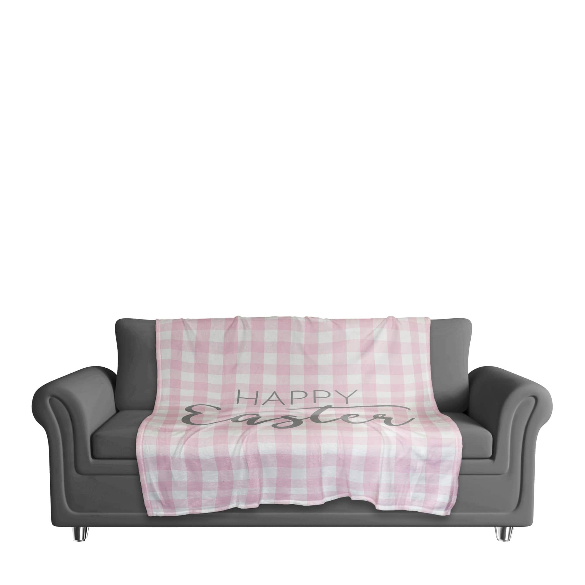 Happy Easter Pink Buffalo Check Throw Blanket