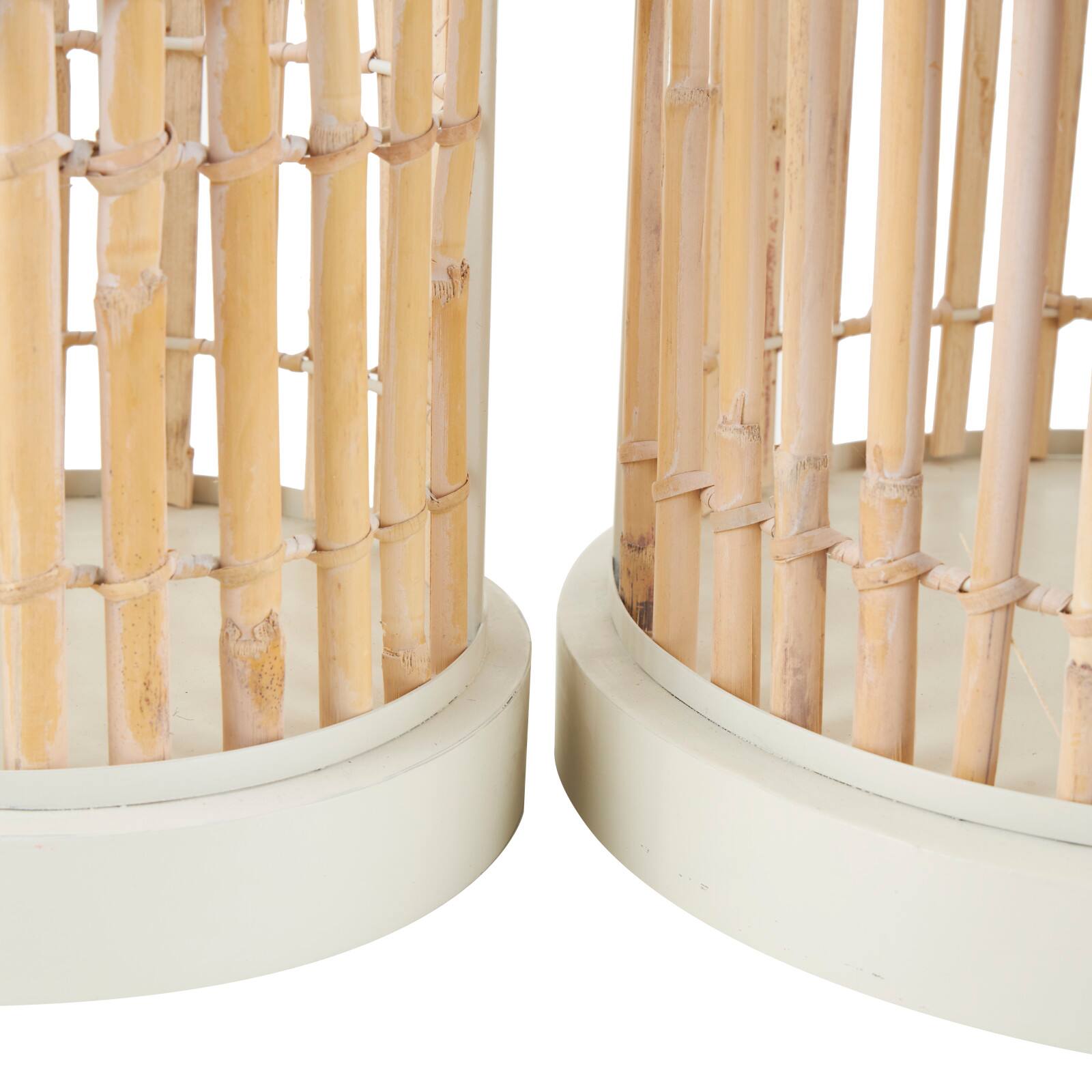 Brown Bamboo Wood Handmade Birdcage Set with White Metal Accents