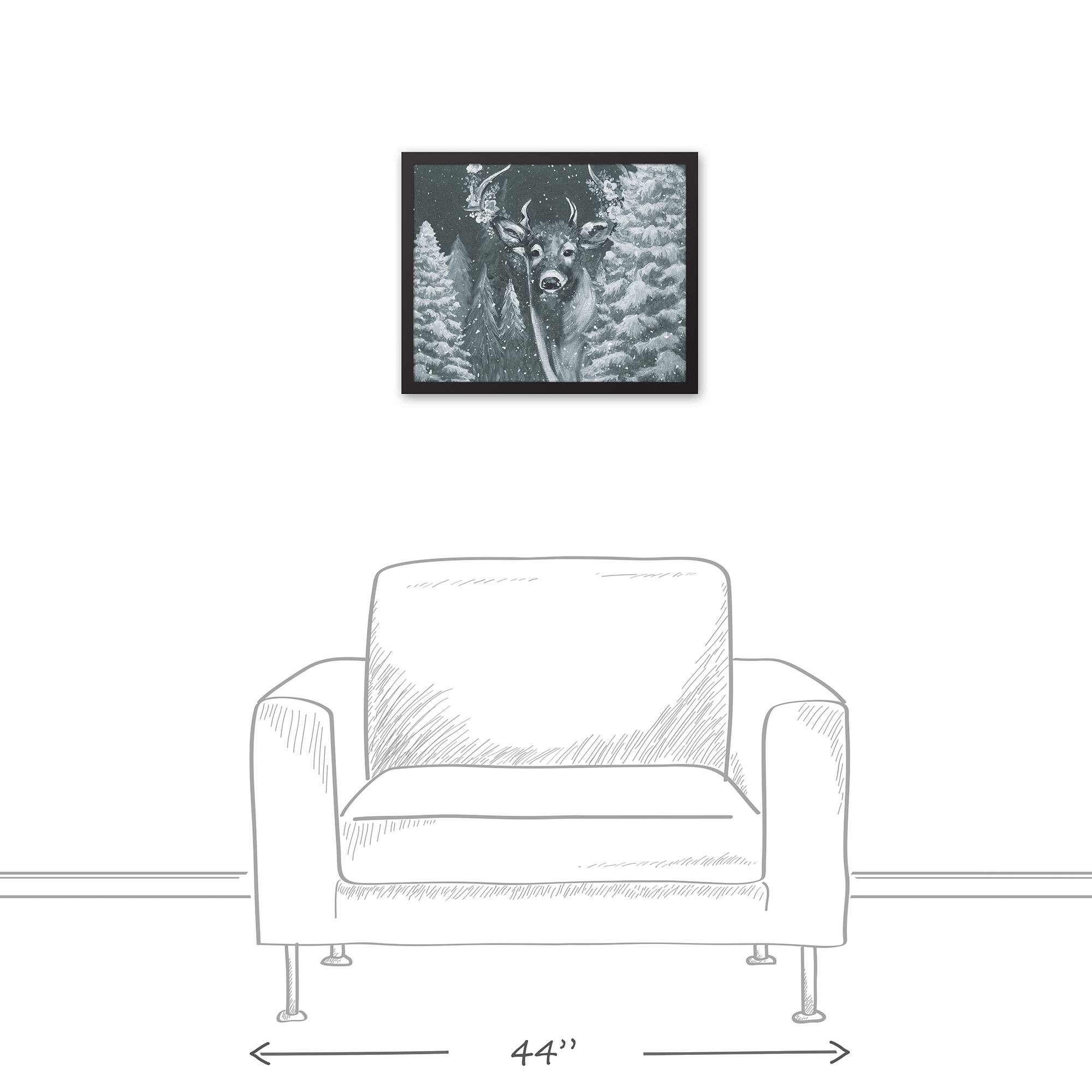 Neutral Painted Deer Black Framed Canvas Wall Art