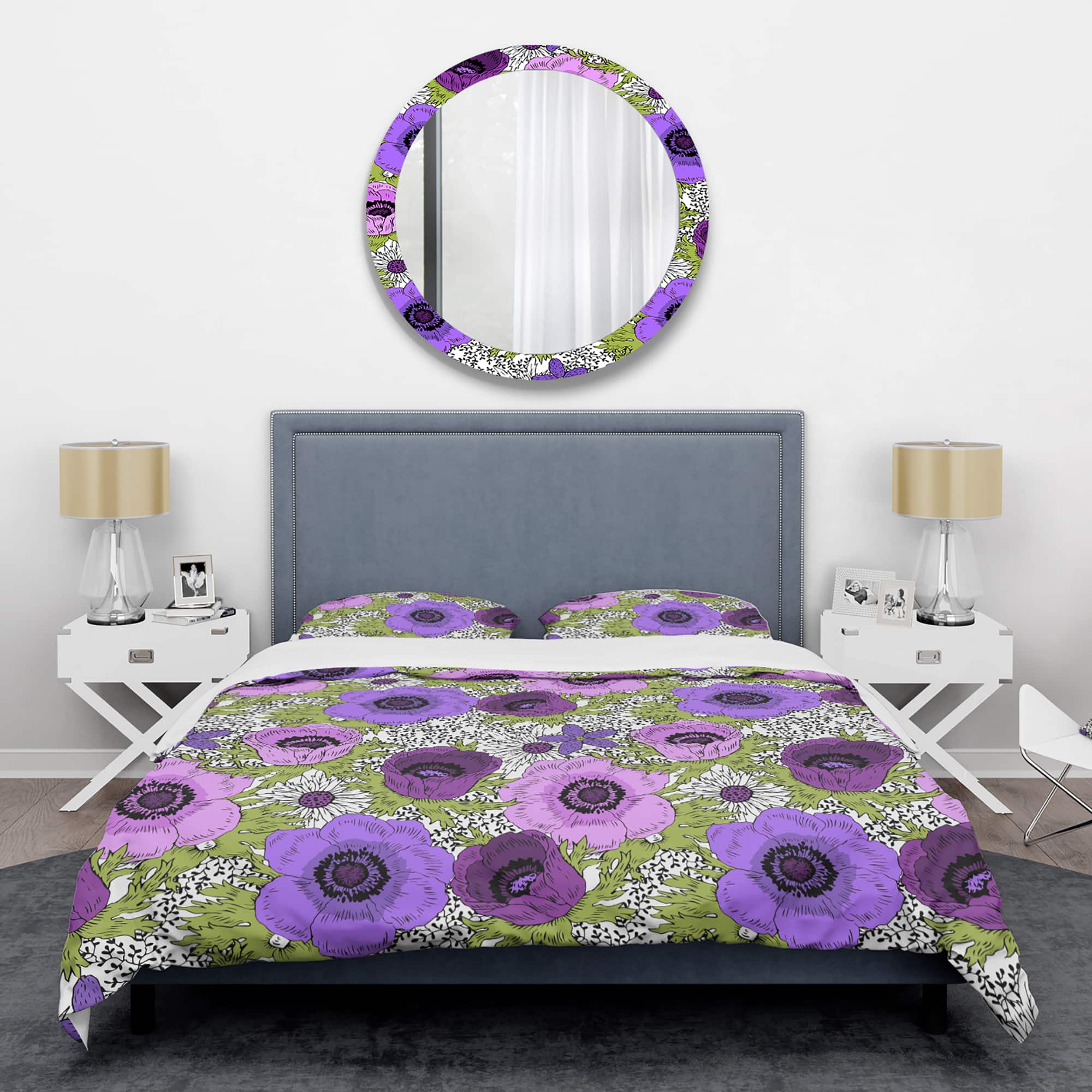 Designart 'Purple Retro Fantasy Flowers' Mid-Century Duvet Cover Set