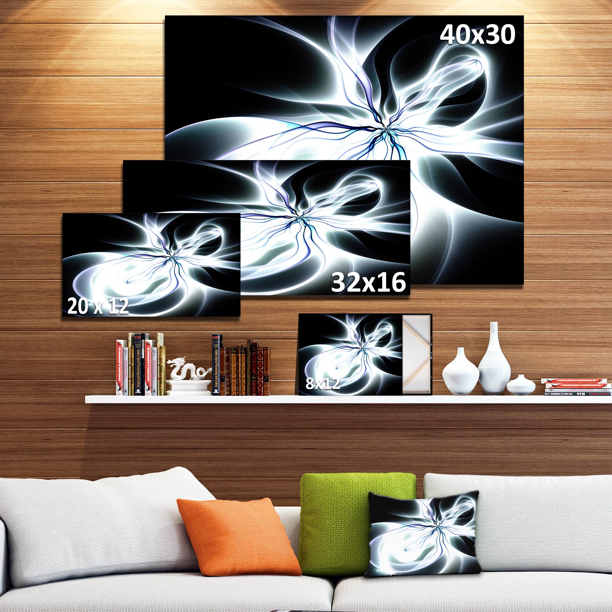 Designart - White Symmetrical Fractal Flower - Abstract Art on Canvas
