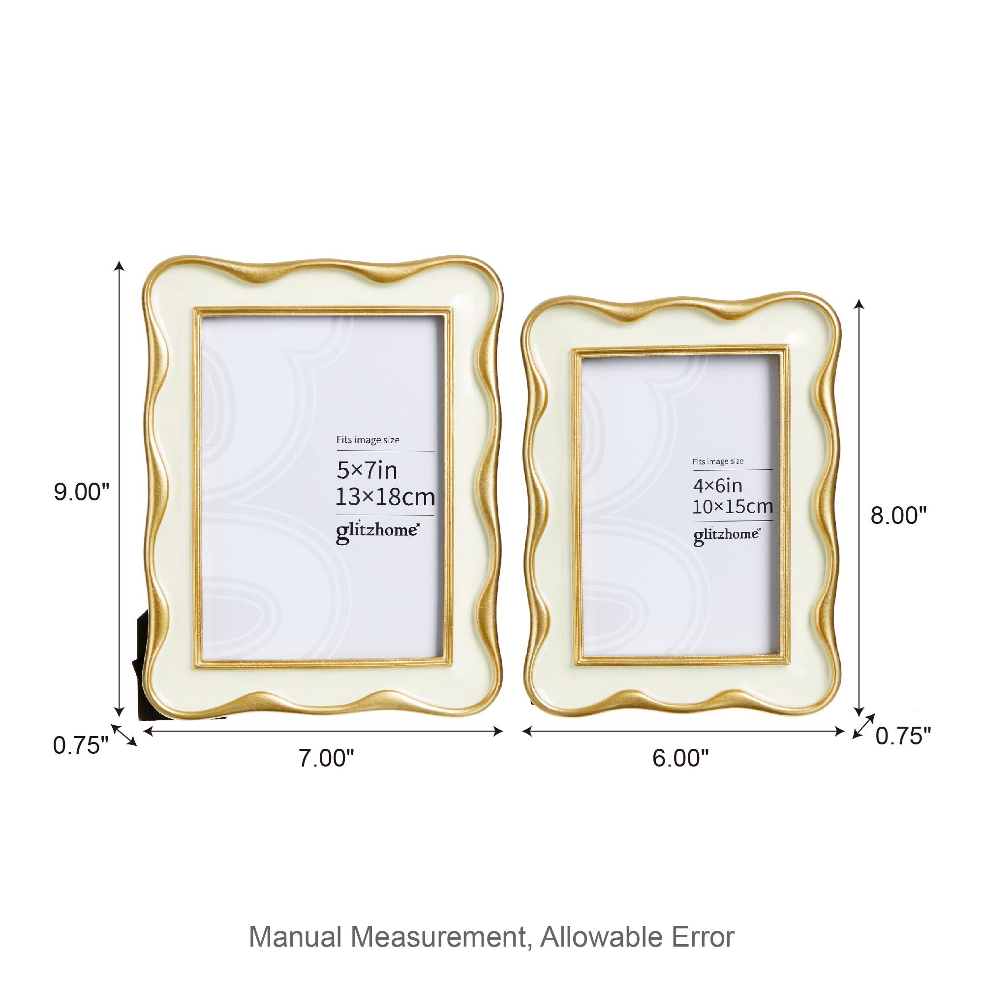 Glitzhome&#xAE; Vintage White with Gold Wavy Edge Tabletop Picture Frame Set