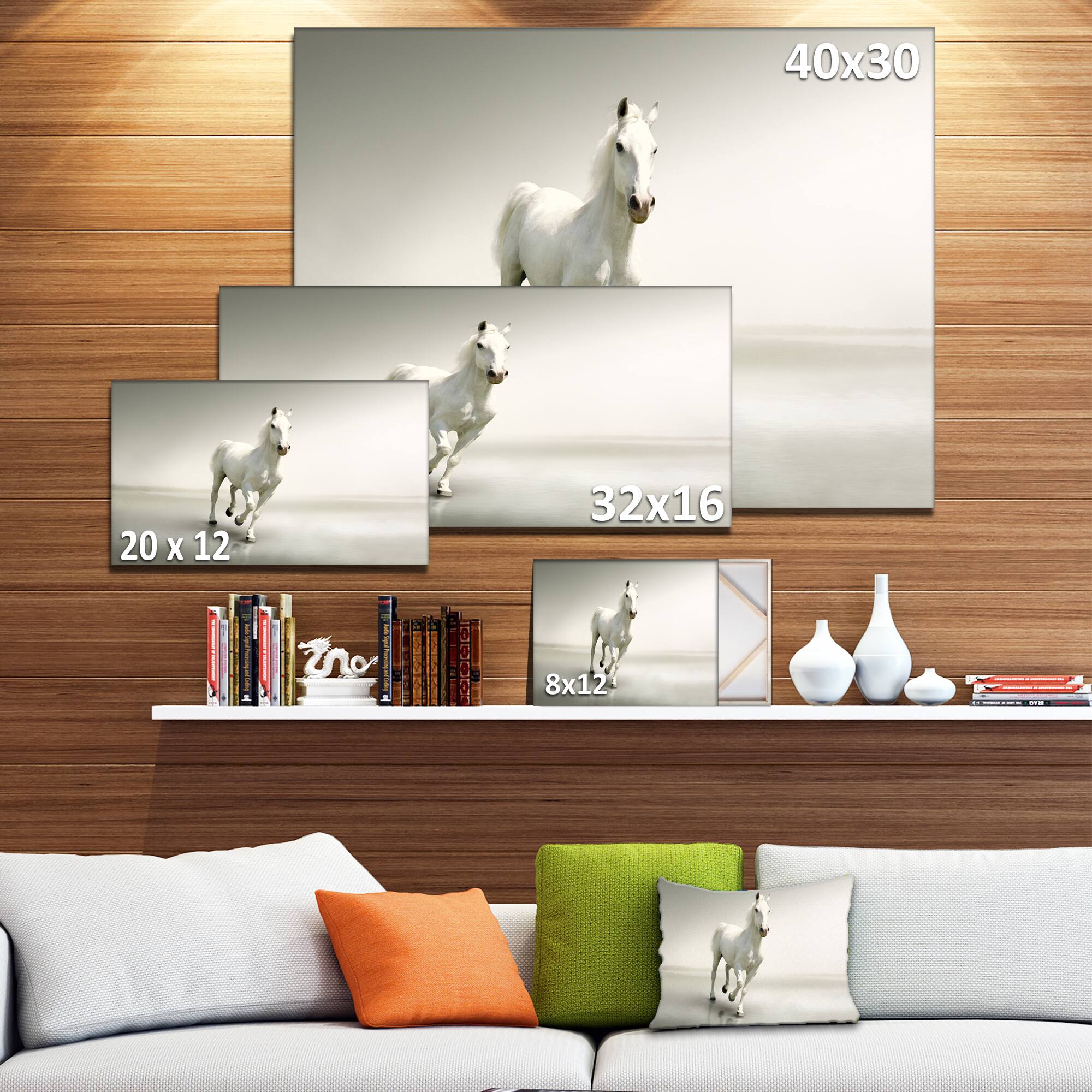 Designart - Beautiful White Horse Running - Animal Canvas Art Print