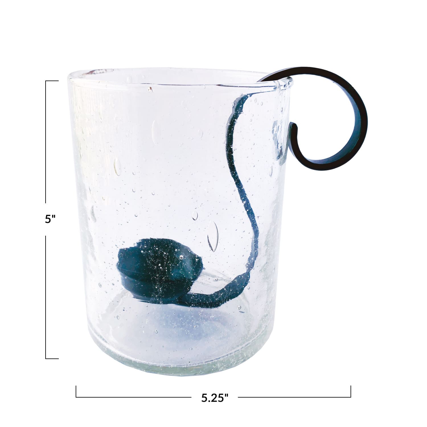 Hello Honey® Clear Reclaimed Hurricane Bubble Glass with Metal Candle Holder