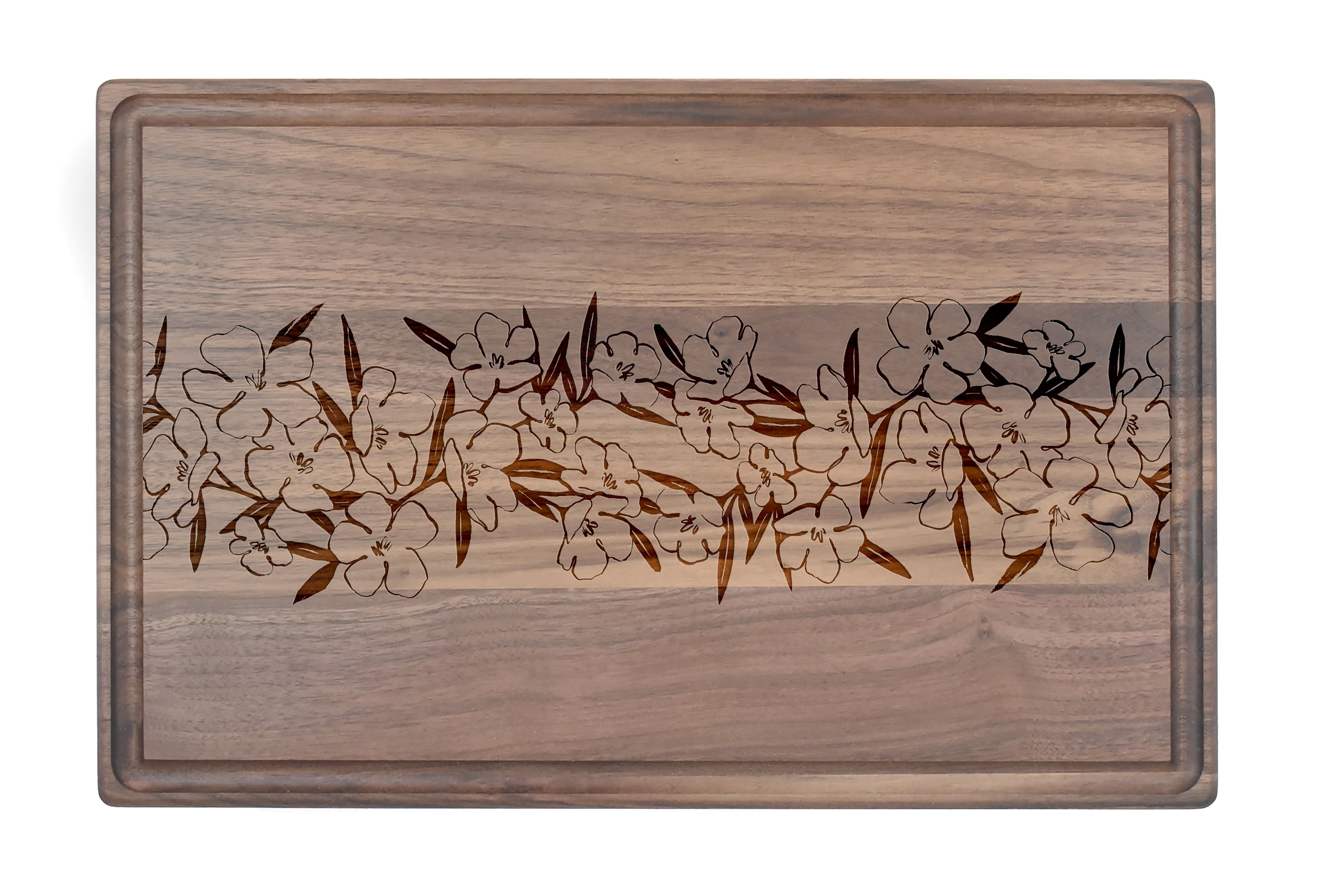 Floral Center Band 17&#x22; x 11&#x22; Walnut Cutting Board