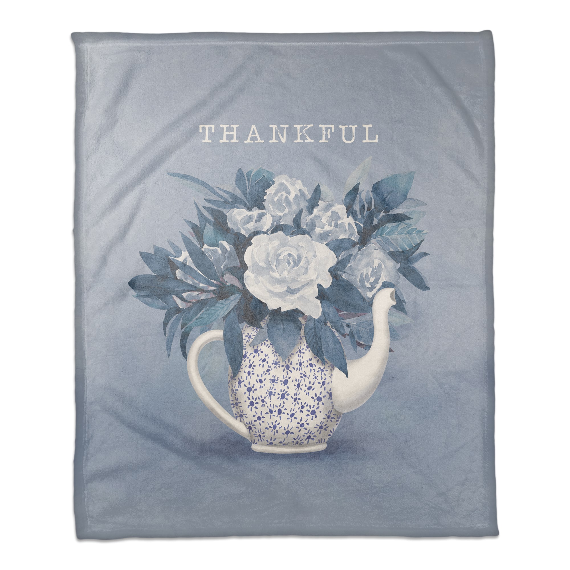 Thankful Teapot Flowers Coral Fleece Blanket