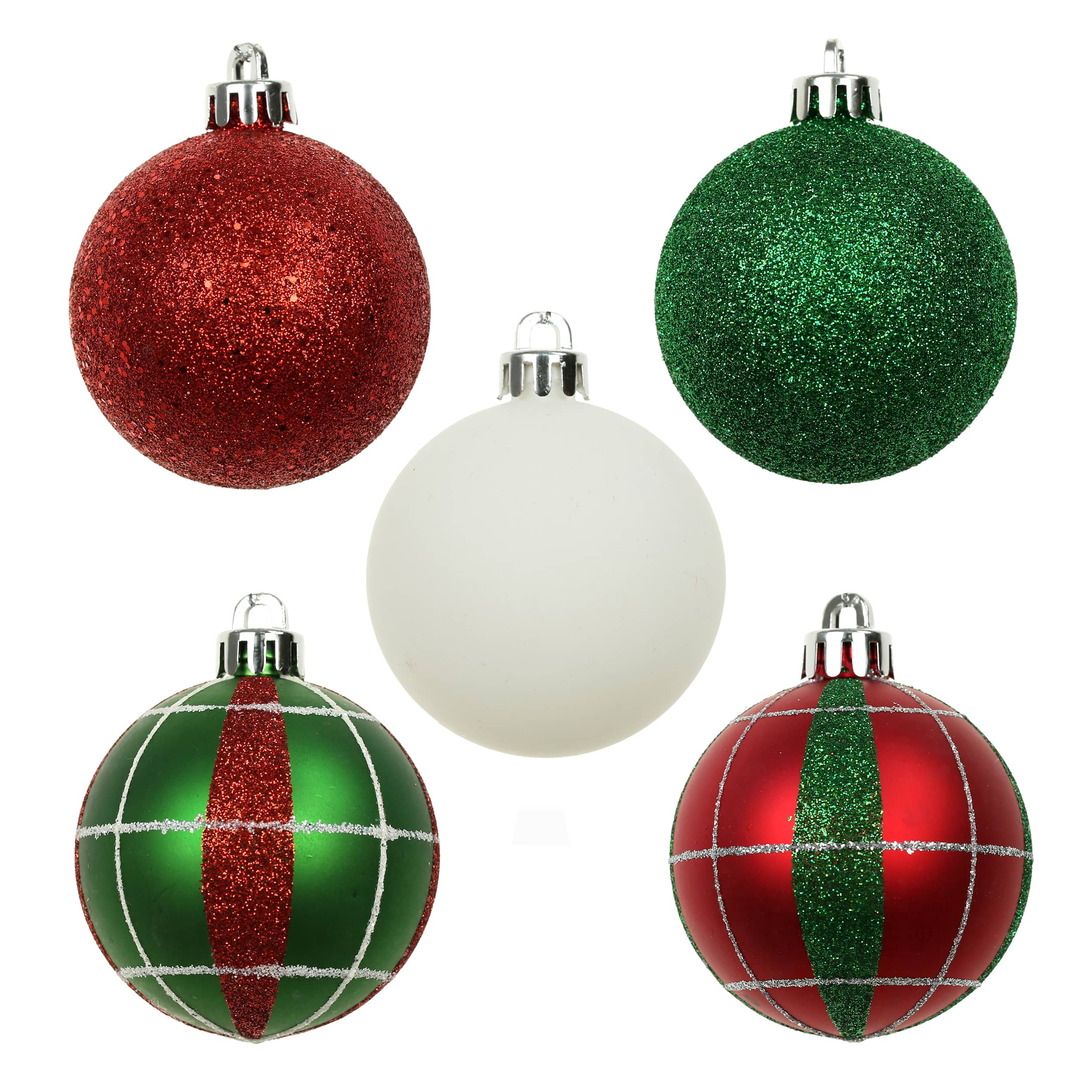 5 Pack 2.2&#x22; Red, Green &#x26; White Shatterproof Ball Ornaments by Ashland&#xAE;