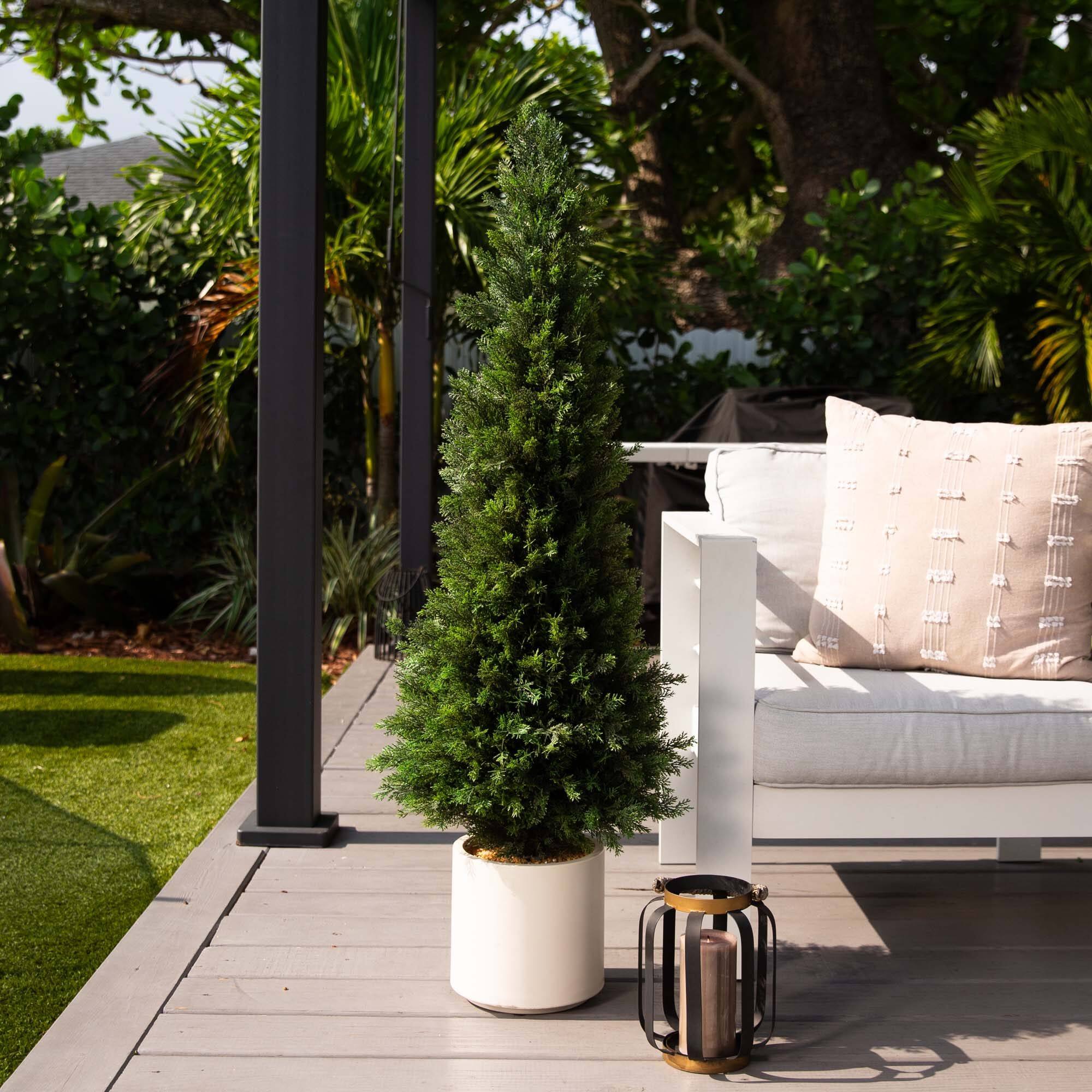 4ft. UV-Resistant Cedar Tree in White Planter