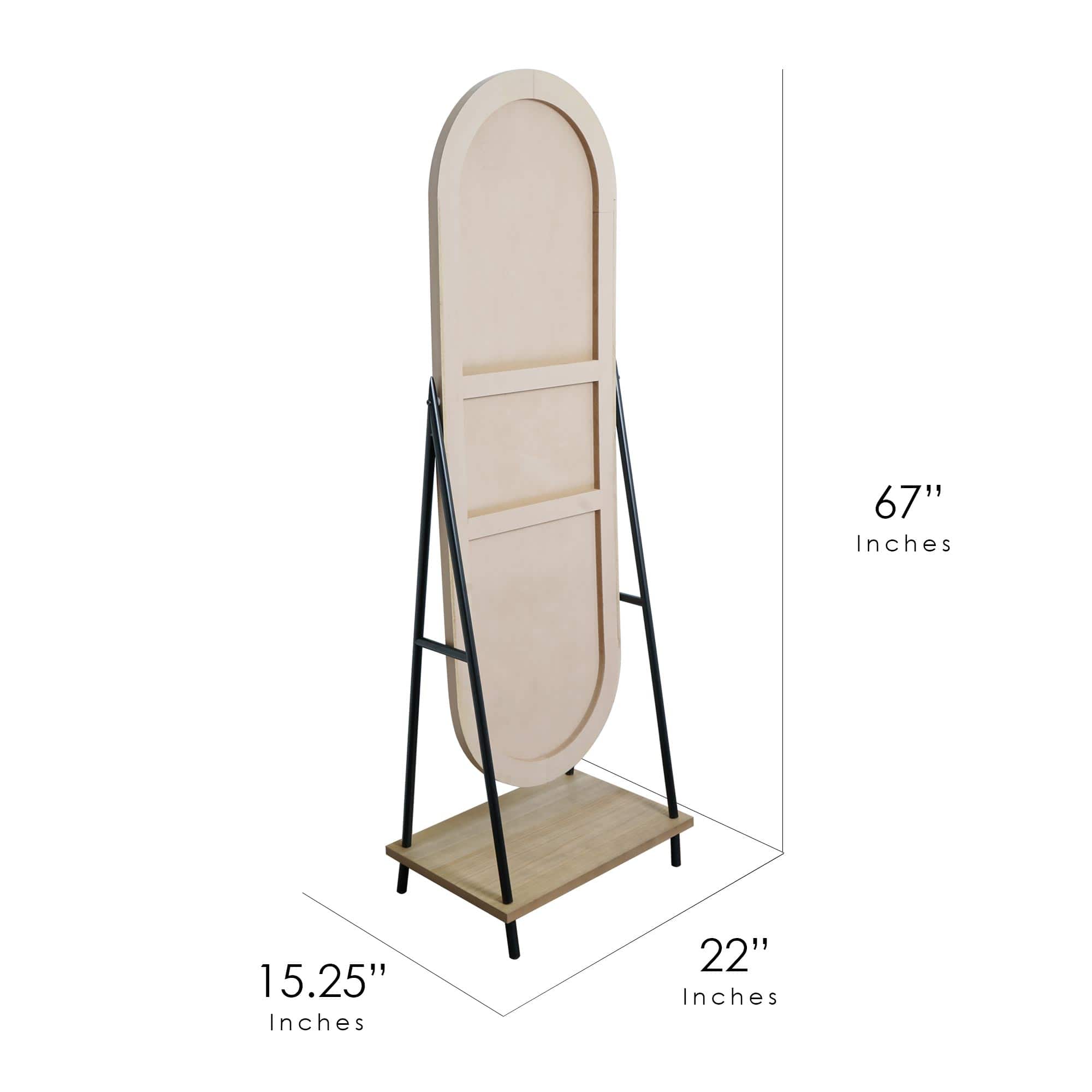 Metal &#x26; Wood Oval Cheval Swivel Floor Mirror with Shelf - 22&#x22; x 67&#x22;