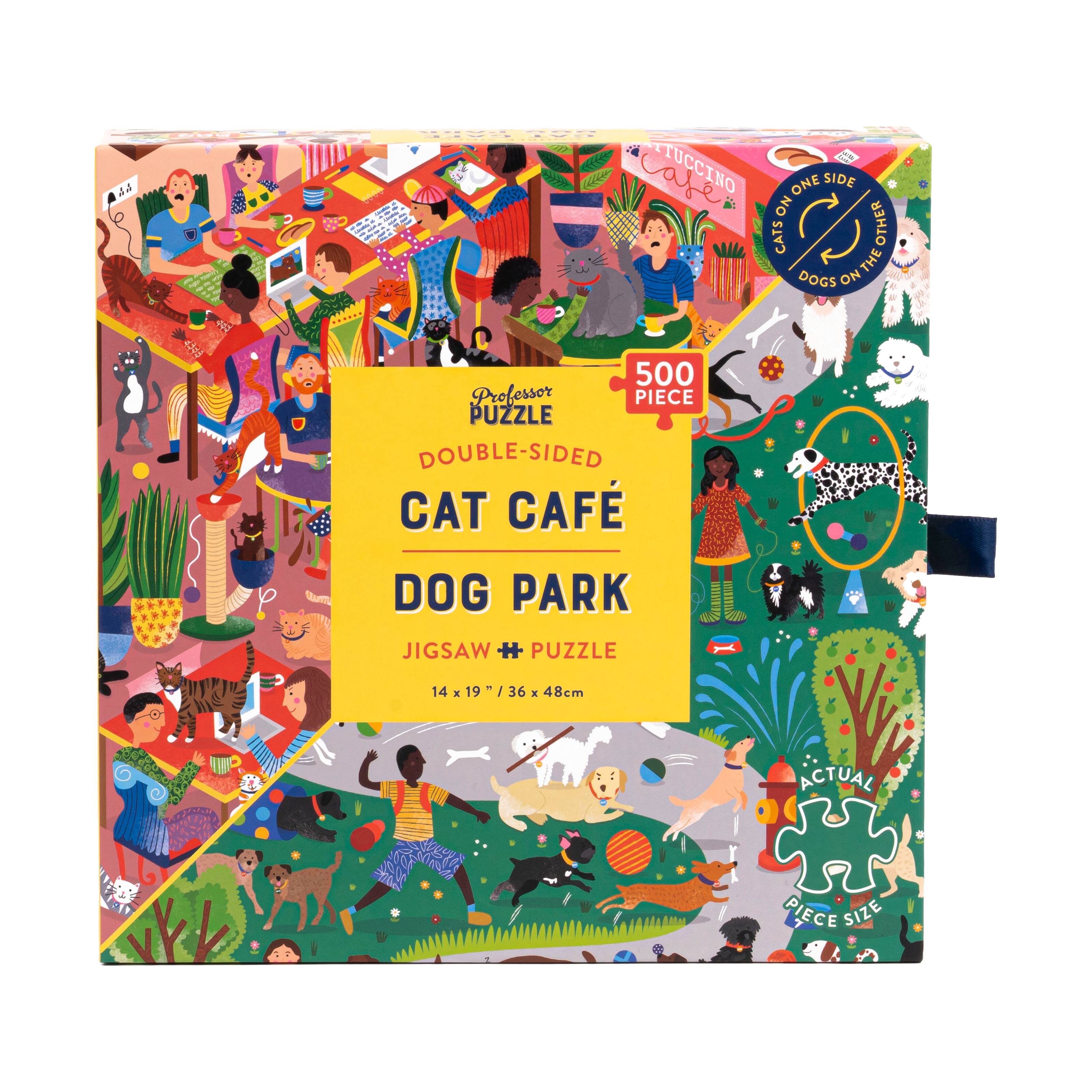Cat Cafe &#x26; Dog Park Double-Sided Jigsaw Puzzle: 500 Pcs