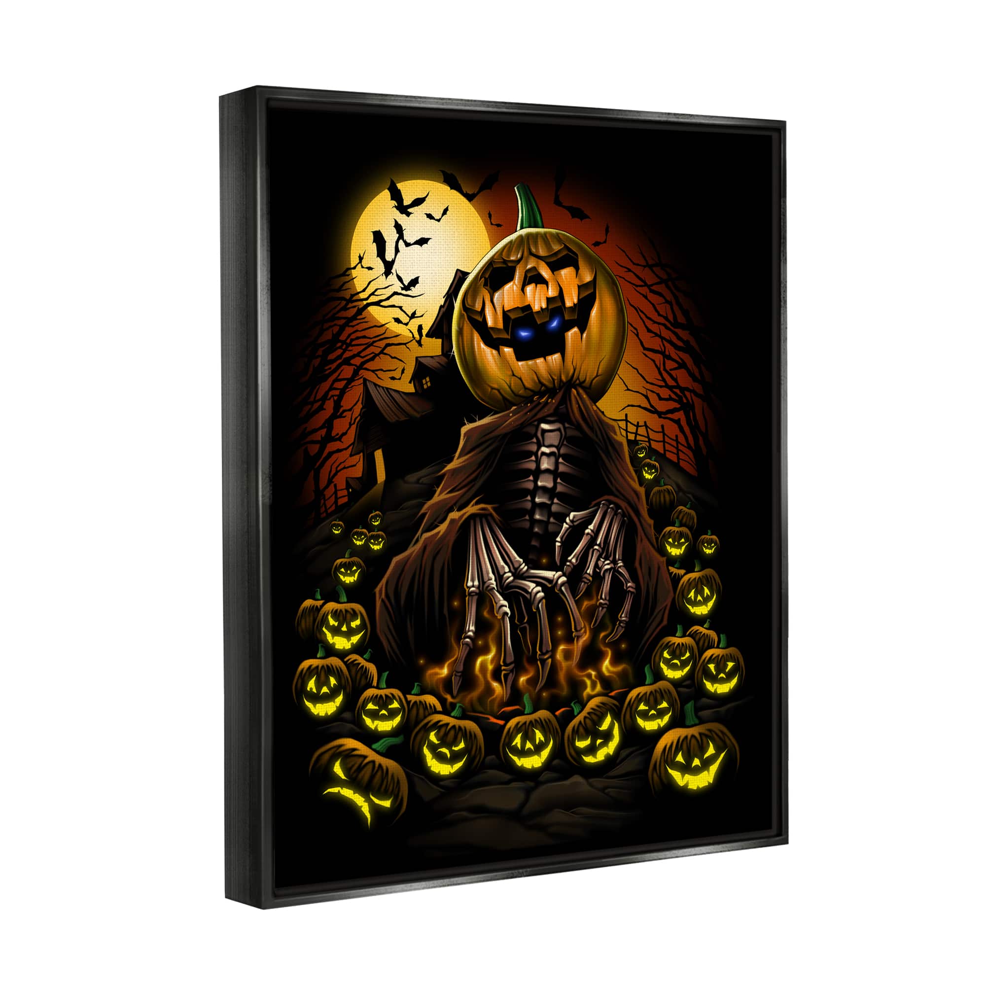 Stupell Industries Spooky Pumpkin Skeleton Haunted Woods Framed Floater Canvas Wall Art