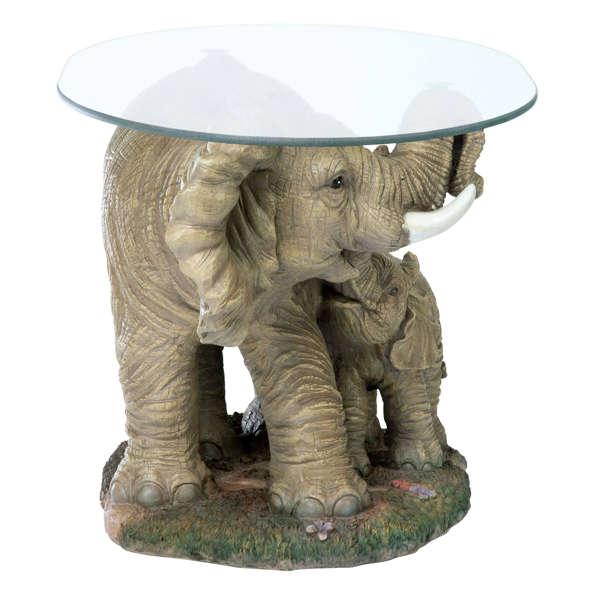 Design Toscano 18&#x22; Elephant&#x27;s Majesty Glass-Topped Cocktail Table