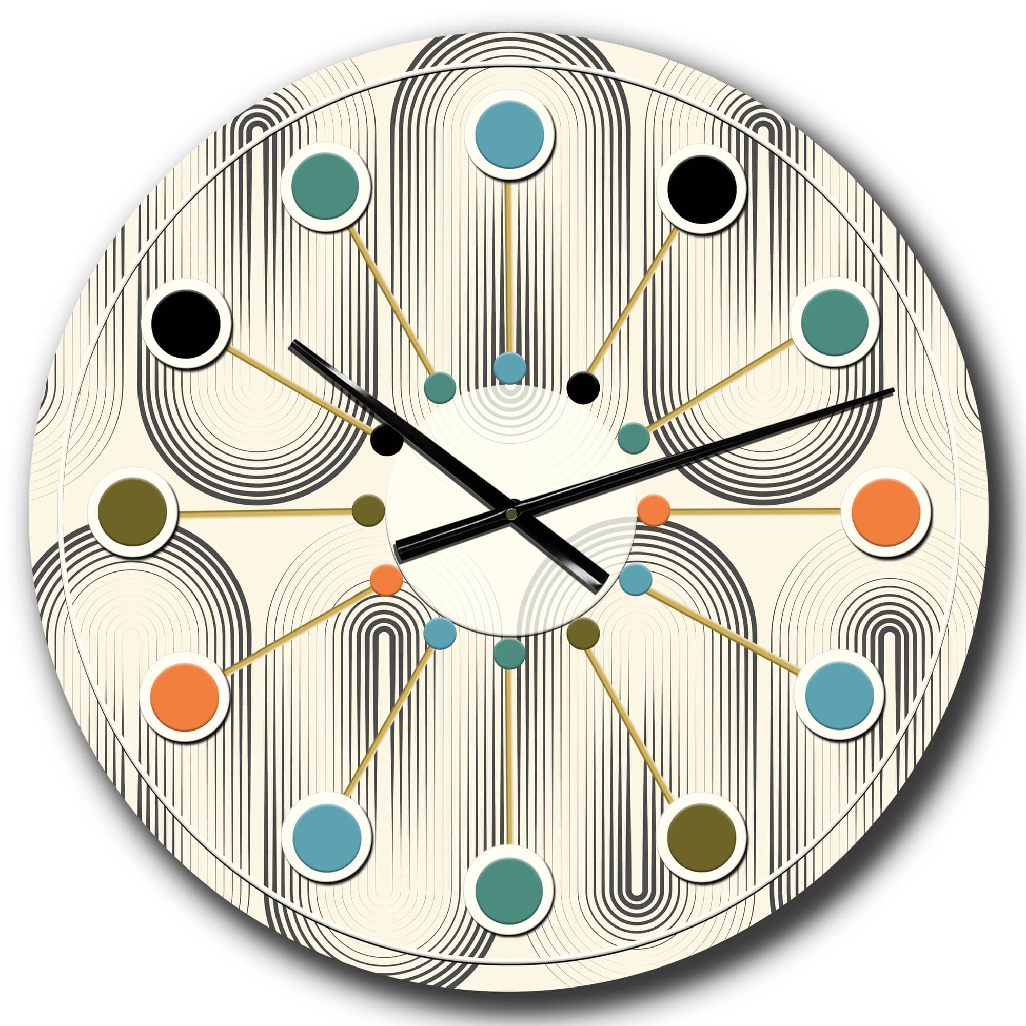 Designart 'Retro Curved Minimal Geometric Ornament I Mid-Century Modern Wall Clock