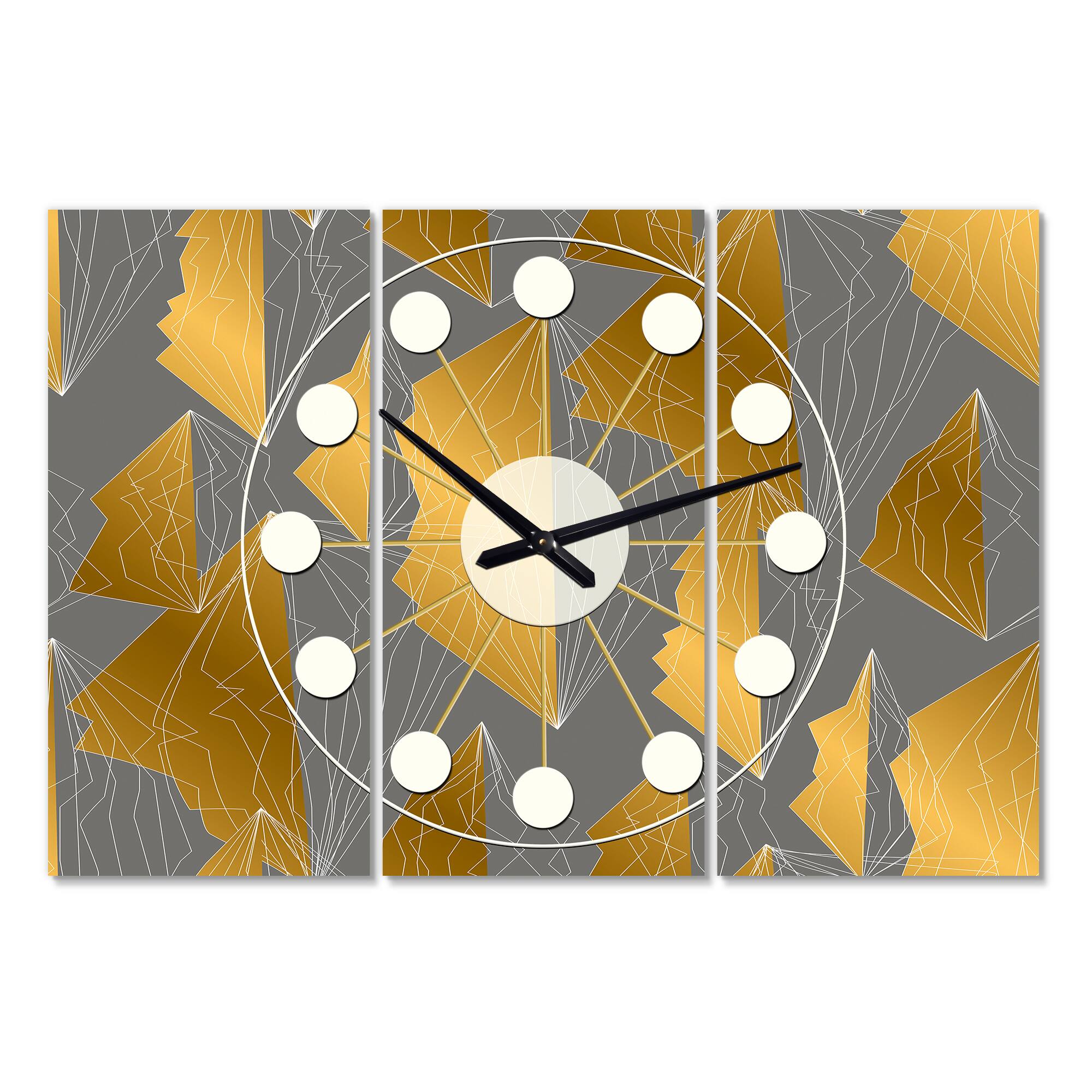 Designart 'Golden Polygon Pattern Oversized Mid-Century Modern Multipanel Wall Clock
