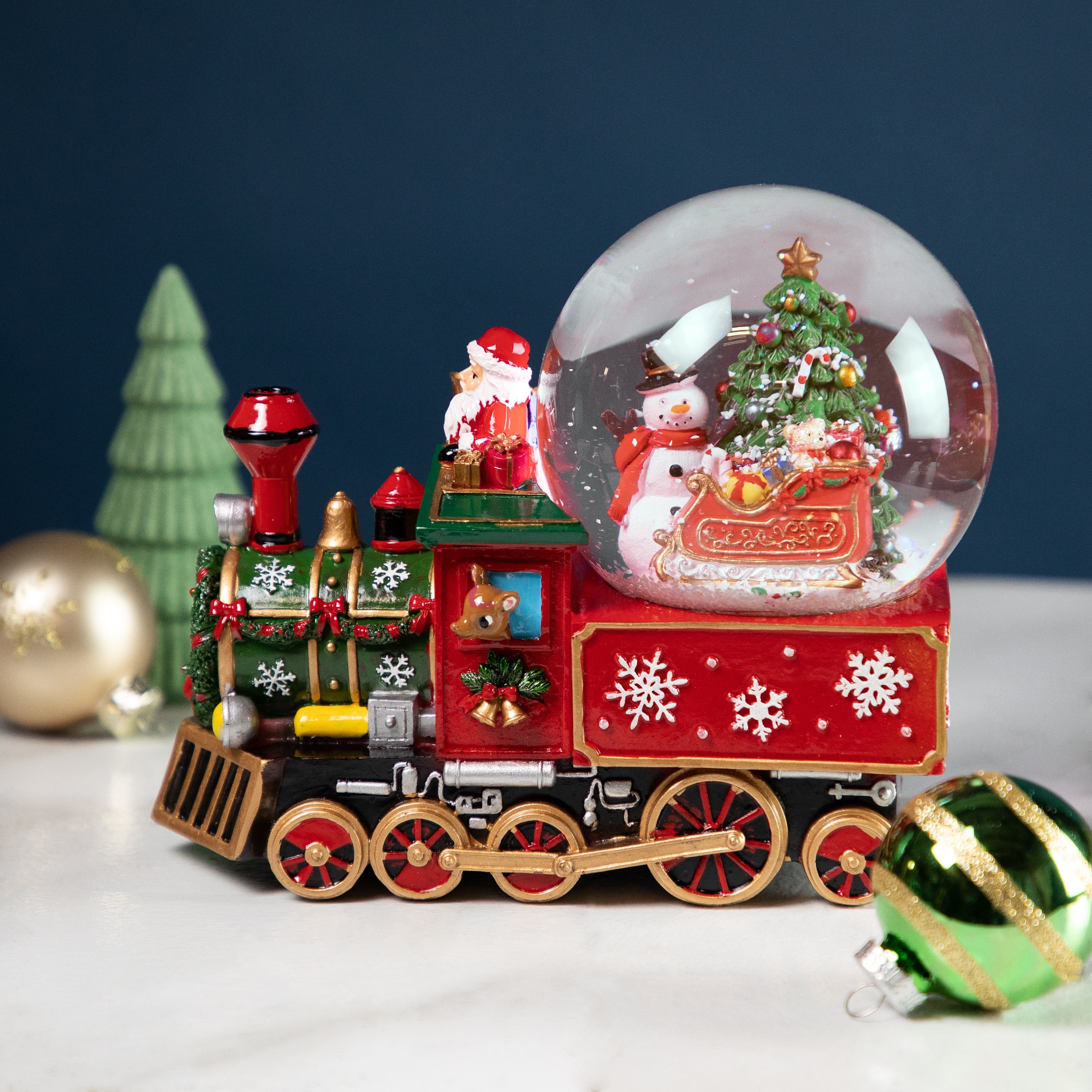Santa Driving the Train Musical Christmas Snow Globe - 8.25"
