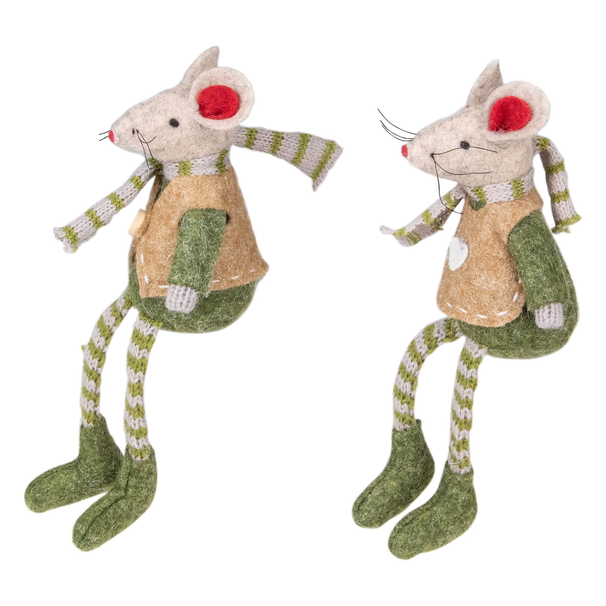 7.5&#x22; Boy &#x26; Girl Mice Christmas Ornaments Set