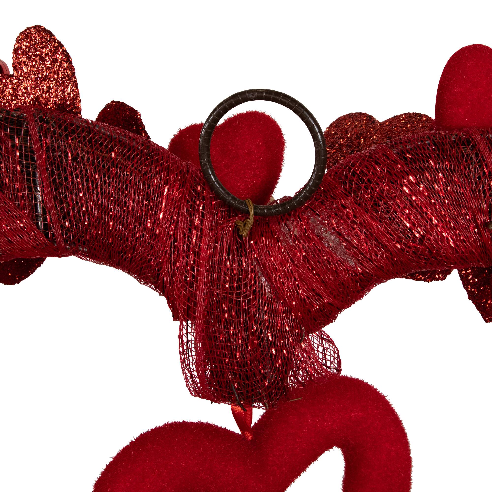 19" Red Heart Shaped Glittered Valentine's Day Wreath