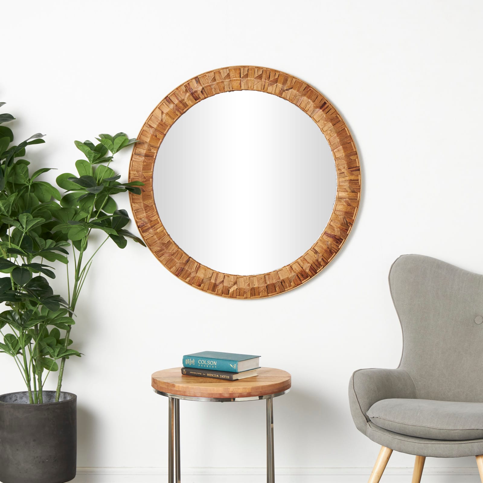36&#x22; Brown Handmade Woven Seagrass Wall Mirror