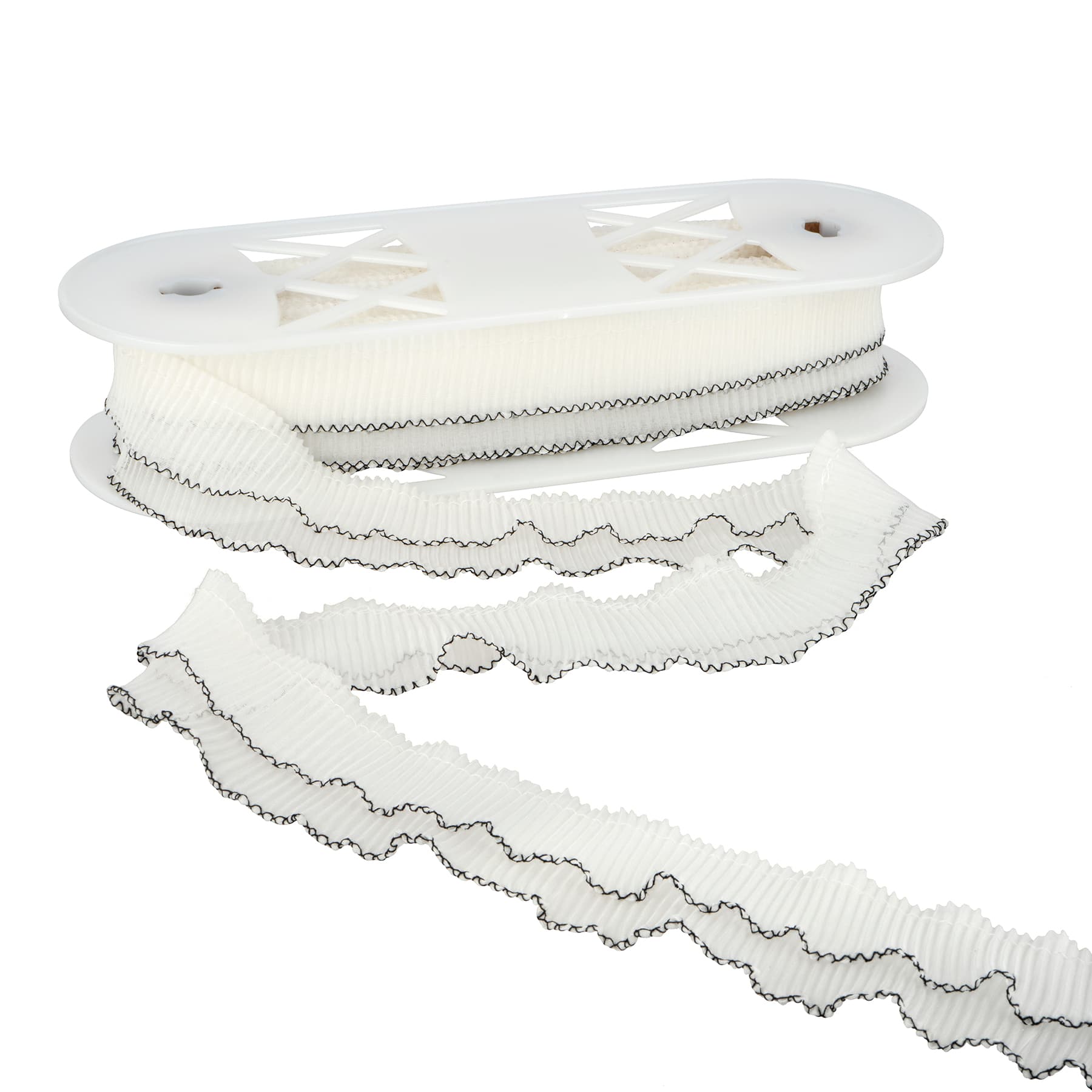 1.7&#x22; White Pleat Black Scallop Chiffon Trim by Celebrate It&#xAE;