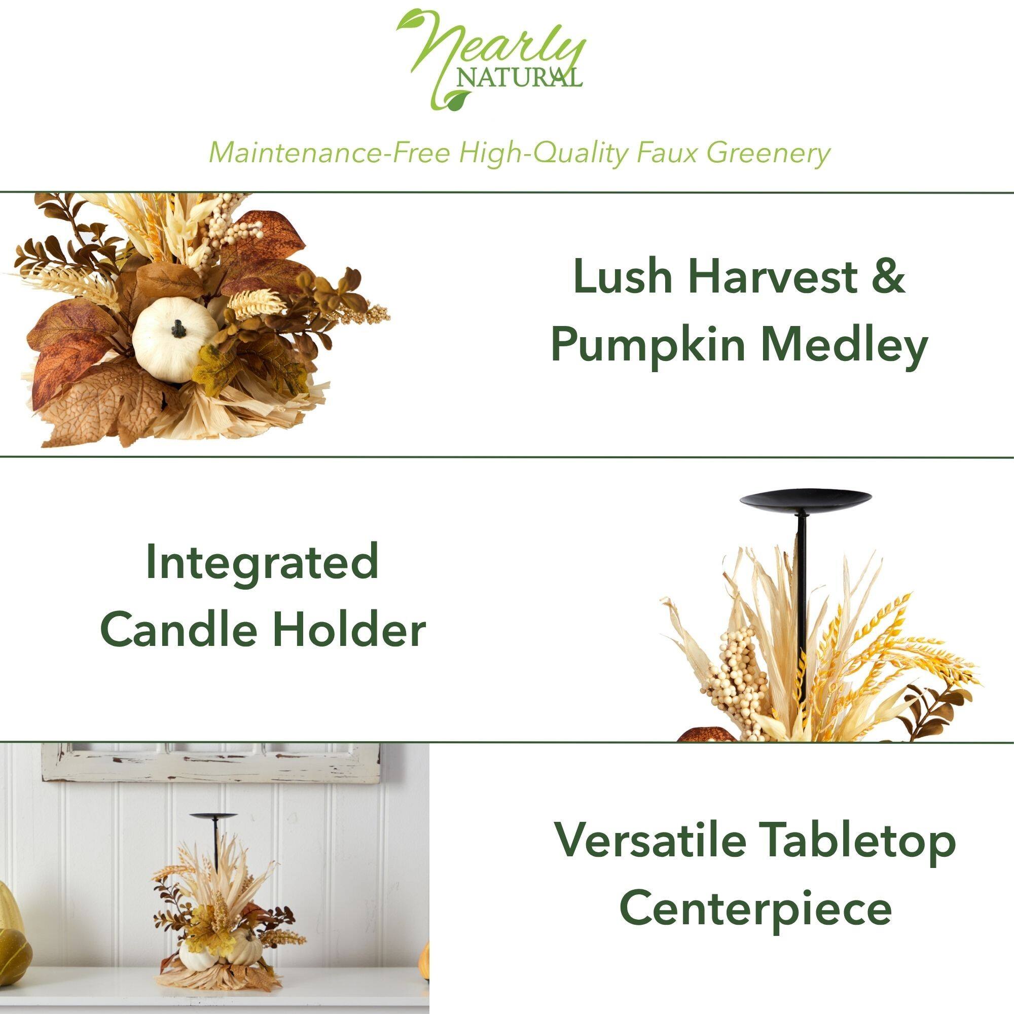 12&#x22; Autumn Harvest and Pumpkin Candle Holder Arrangement