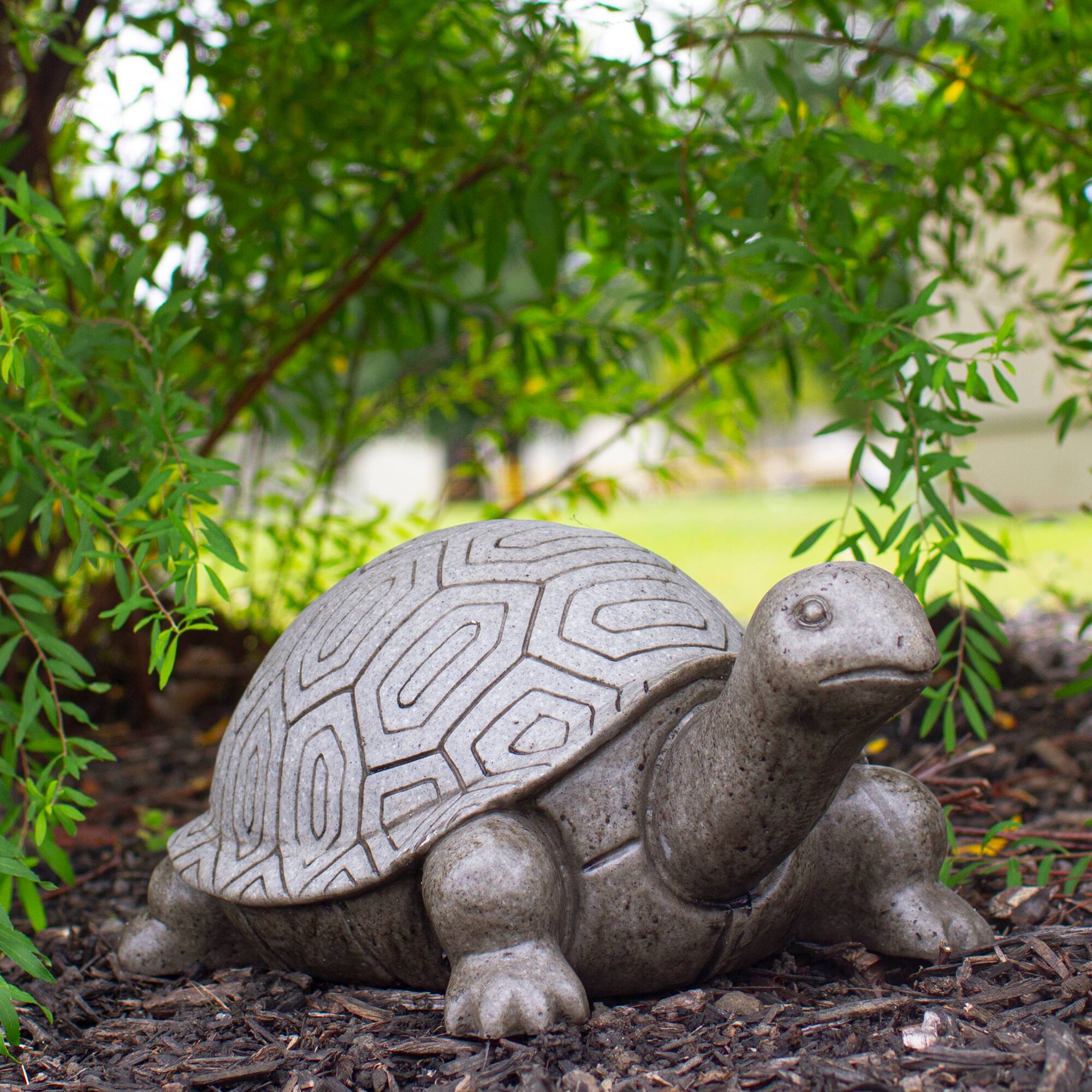 11.75&#x22; Polished Gray Turtle Outdoor Garden Statue