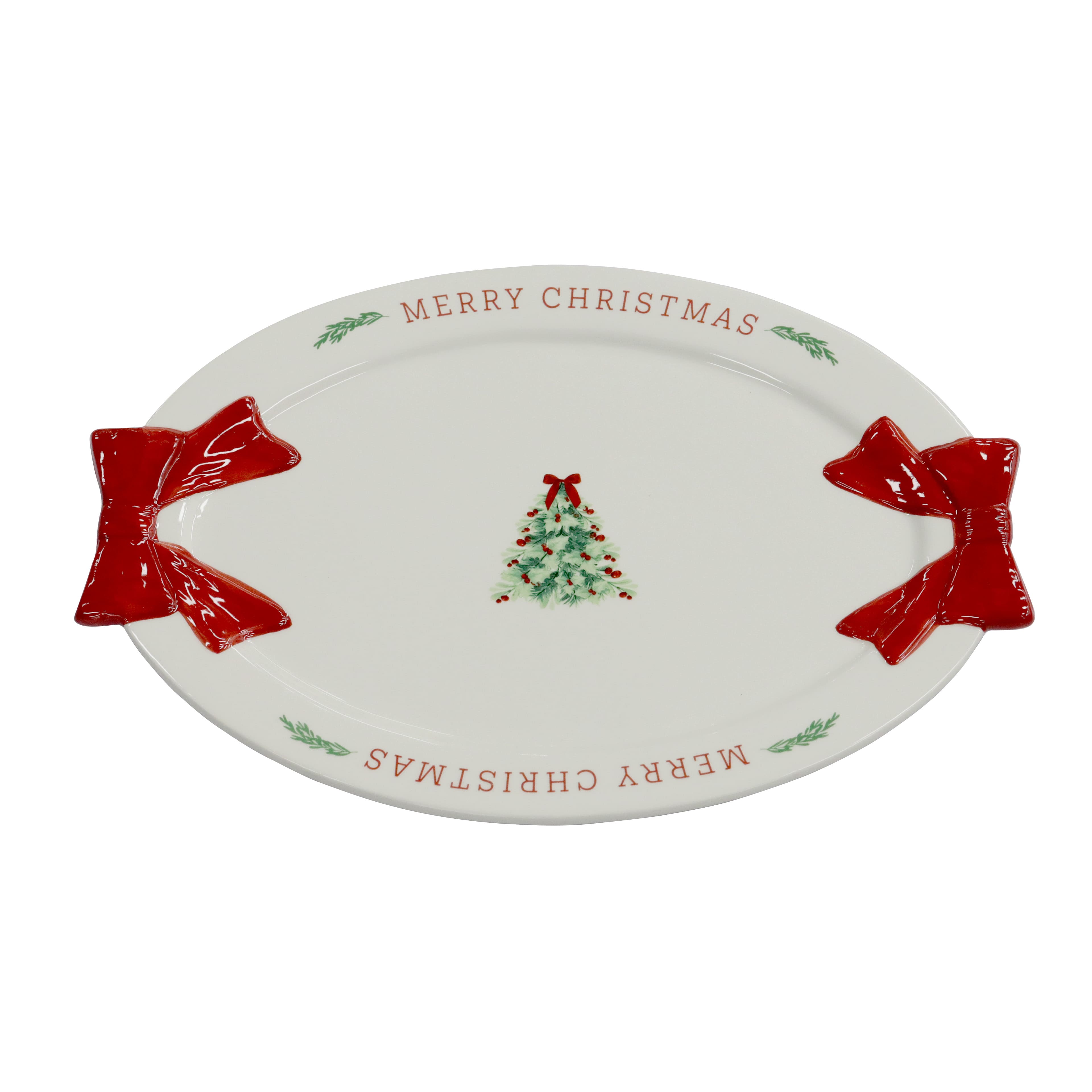 14.5&#x22; Christmas Tree Oval Ceramic Plate by Ashland&#xAE;