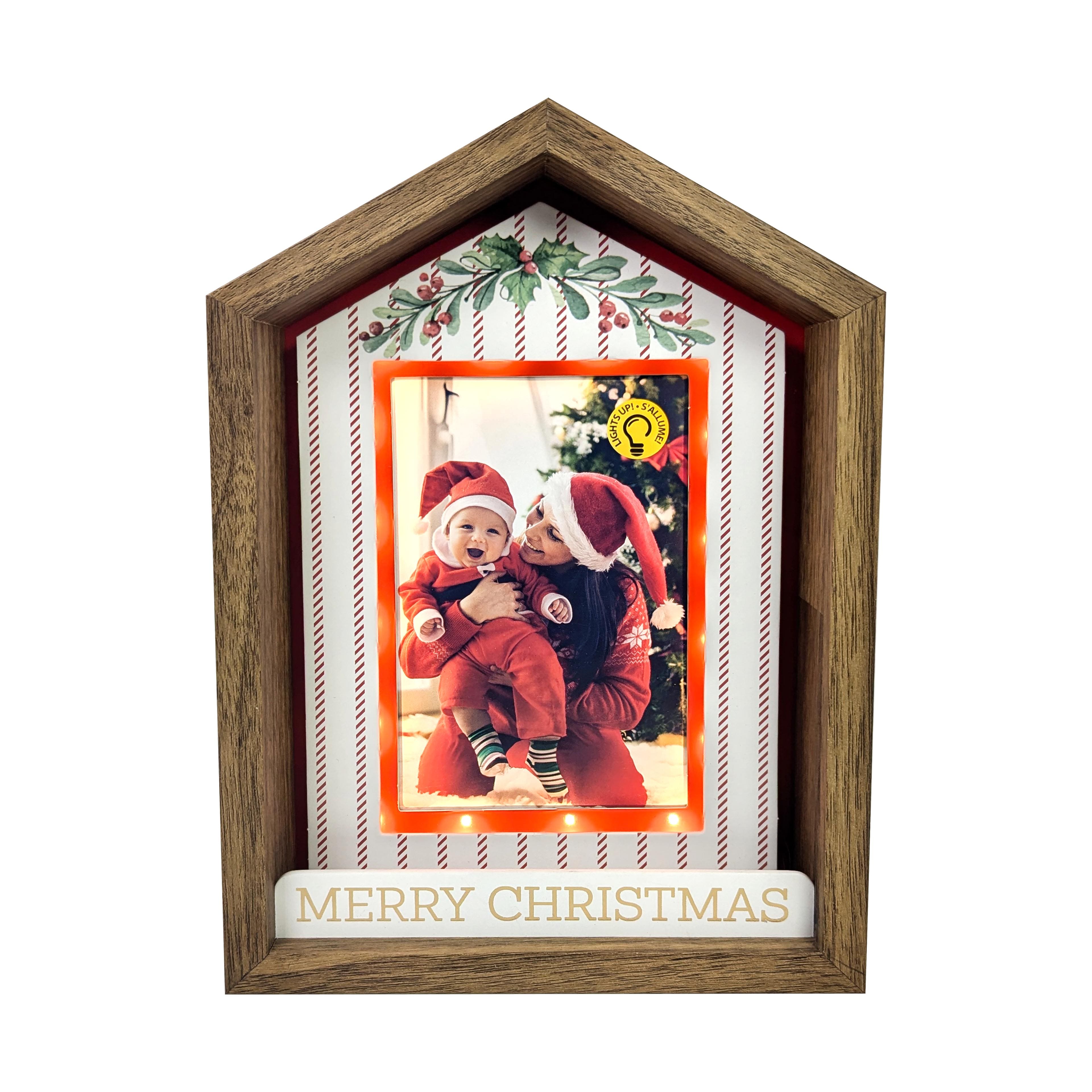 4&#x22; x 6&#x22; LED Stripe House Merry Christmas Tabletop Frame by Studio D&#xE9;cor&#xAE;