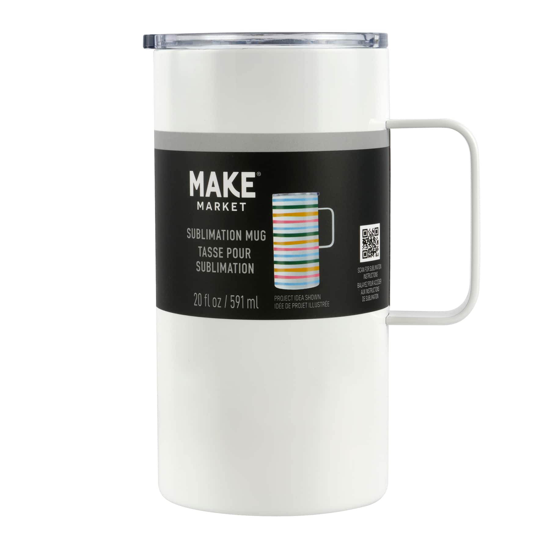 20oz. White Stainless Steel Sublimation Mug with Lid by Make Market&#xAE;