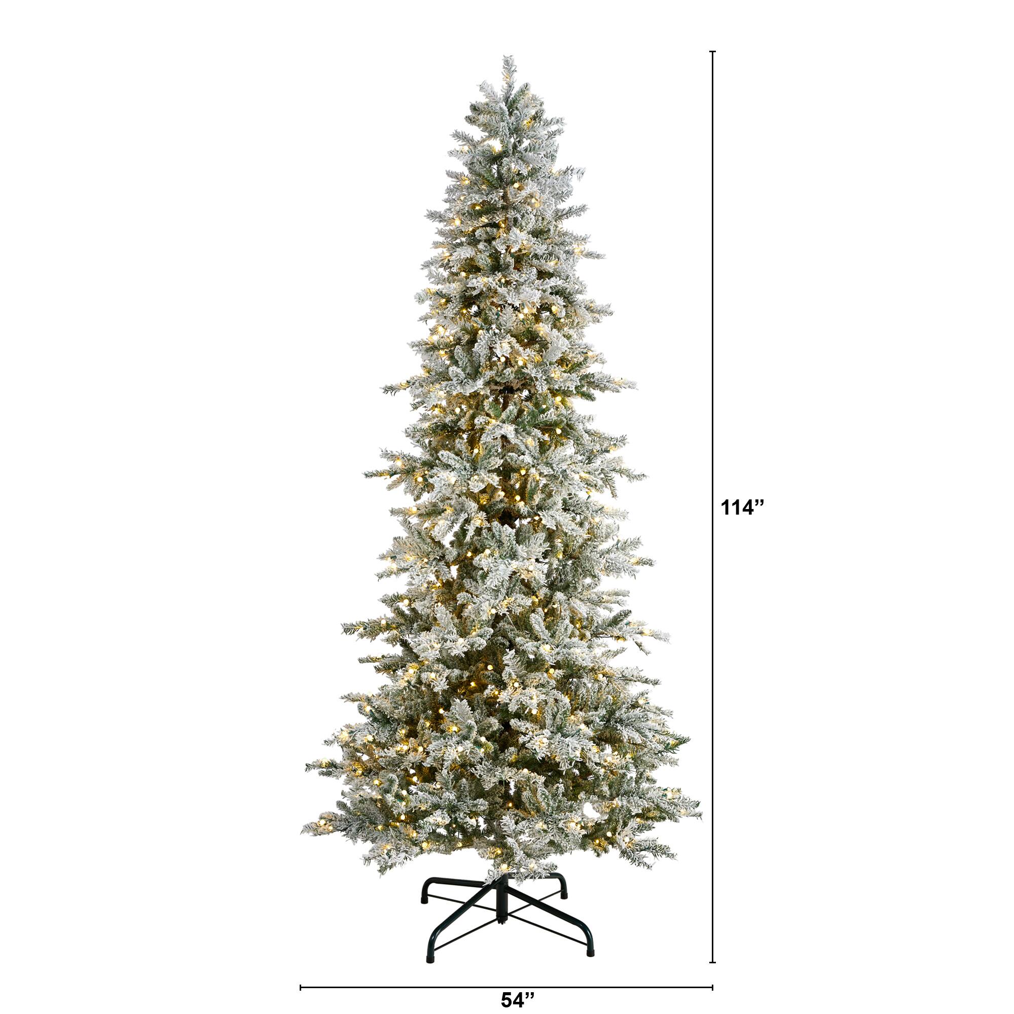 9.5ft. Pre-Lit Slim Flocked Nova Scotia Spruce Artificial Christmas Tree, White LED Lights