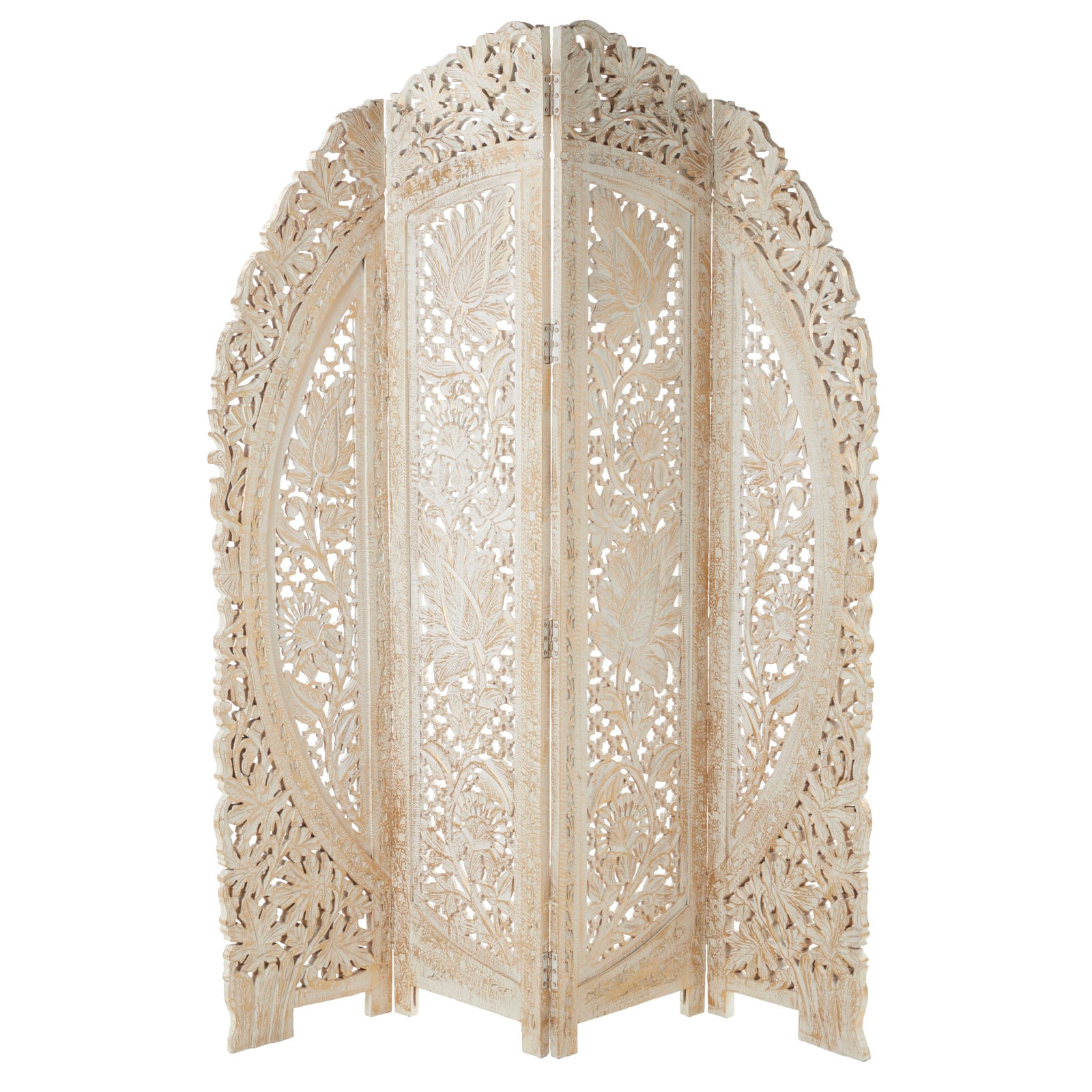 White Mango Wood Eclectic Room Divider Screen, 72 &#x22; x 60 &#x22; x 2 &#x22;