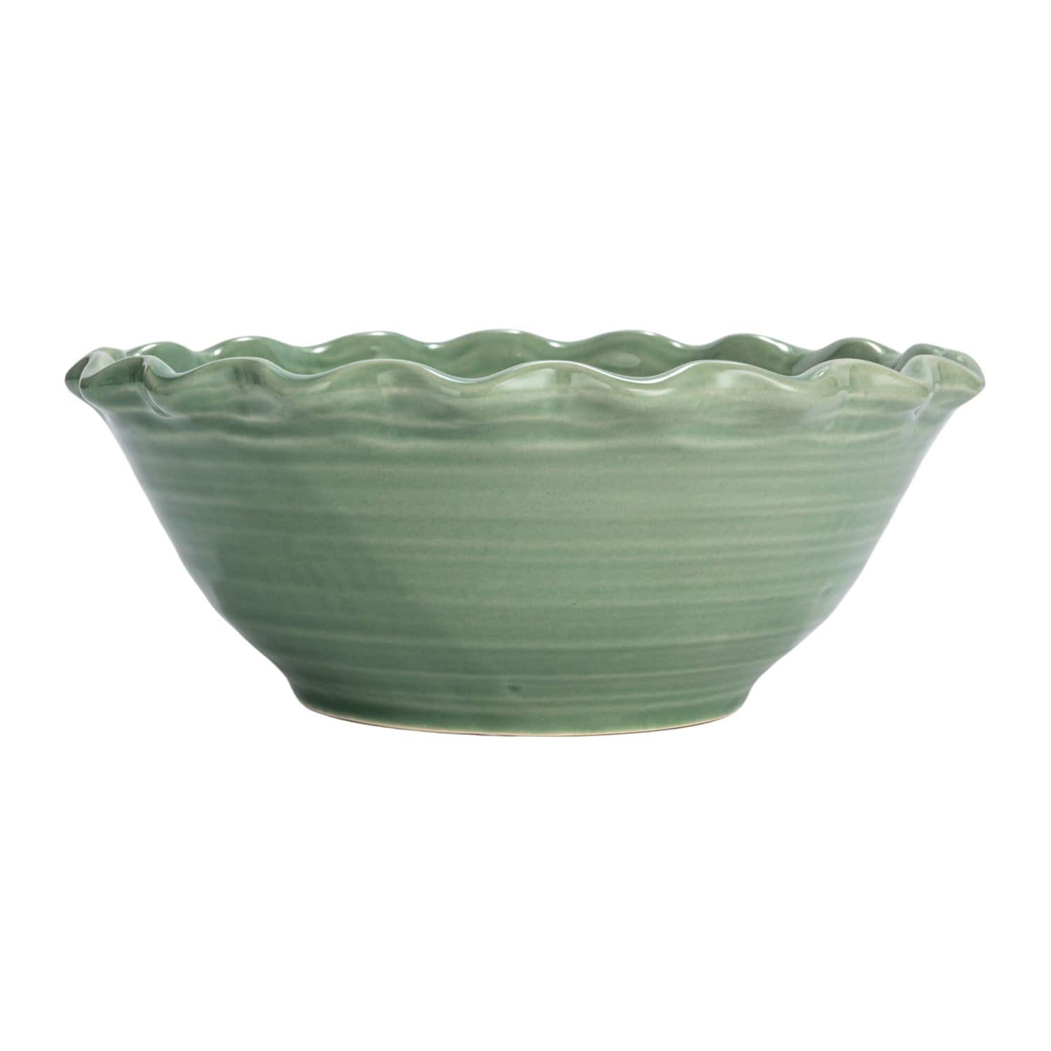 Hello Honey® 10" Blue, Green & Cream Stoneware Bowl with Scalloped Edge Set