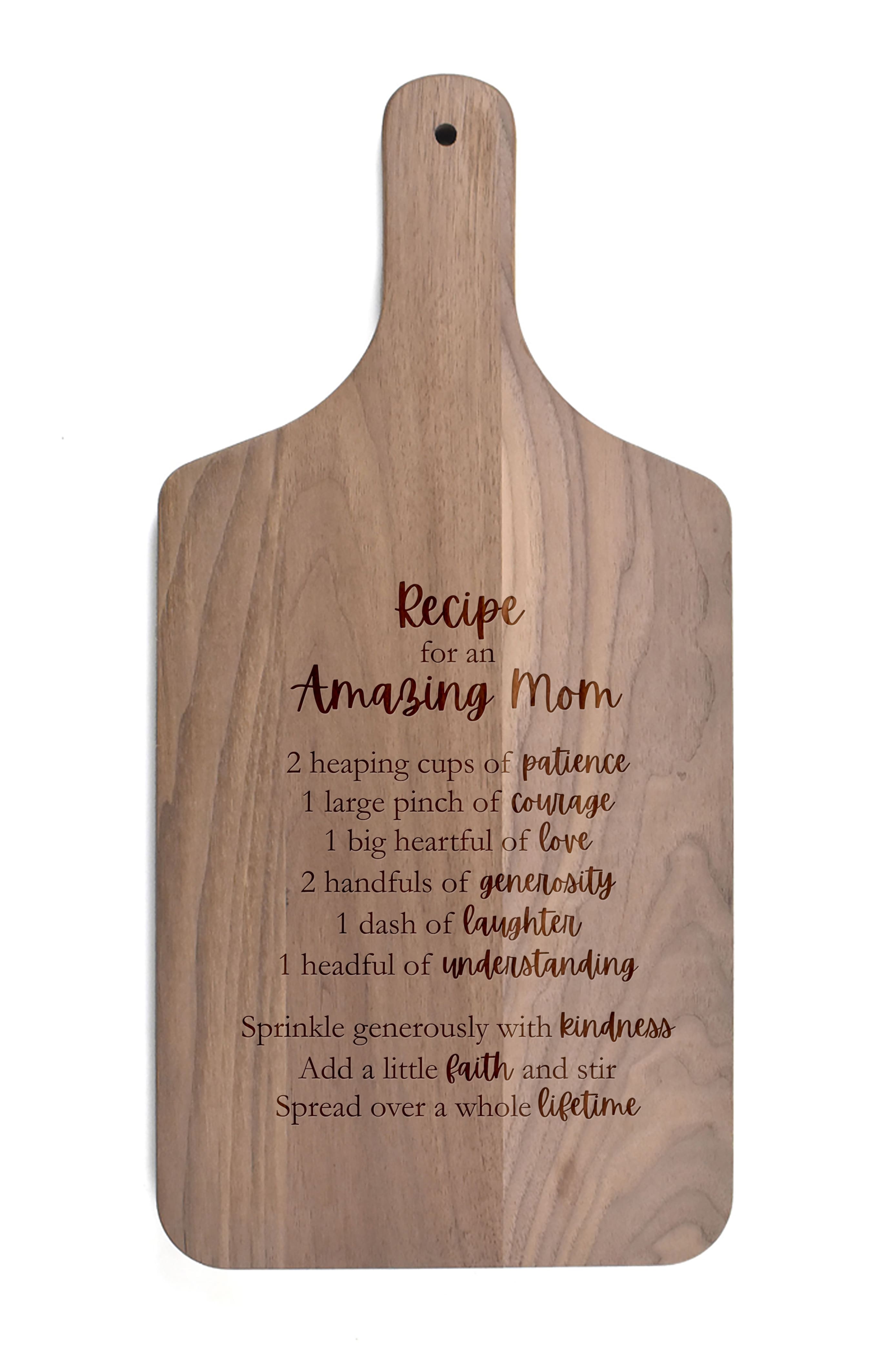 17&#x22; Recipe for an Amazing Mom Walnut Paddle Cutting Board