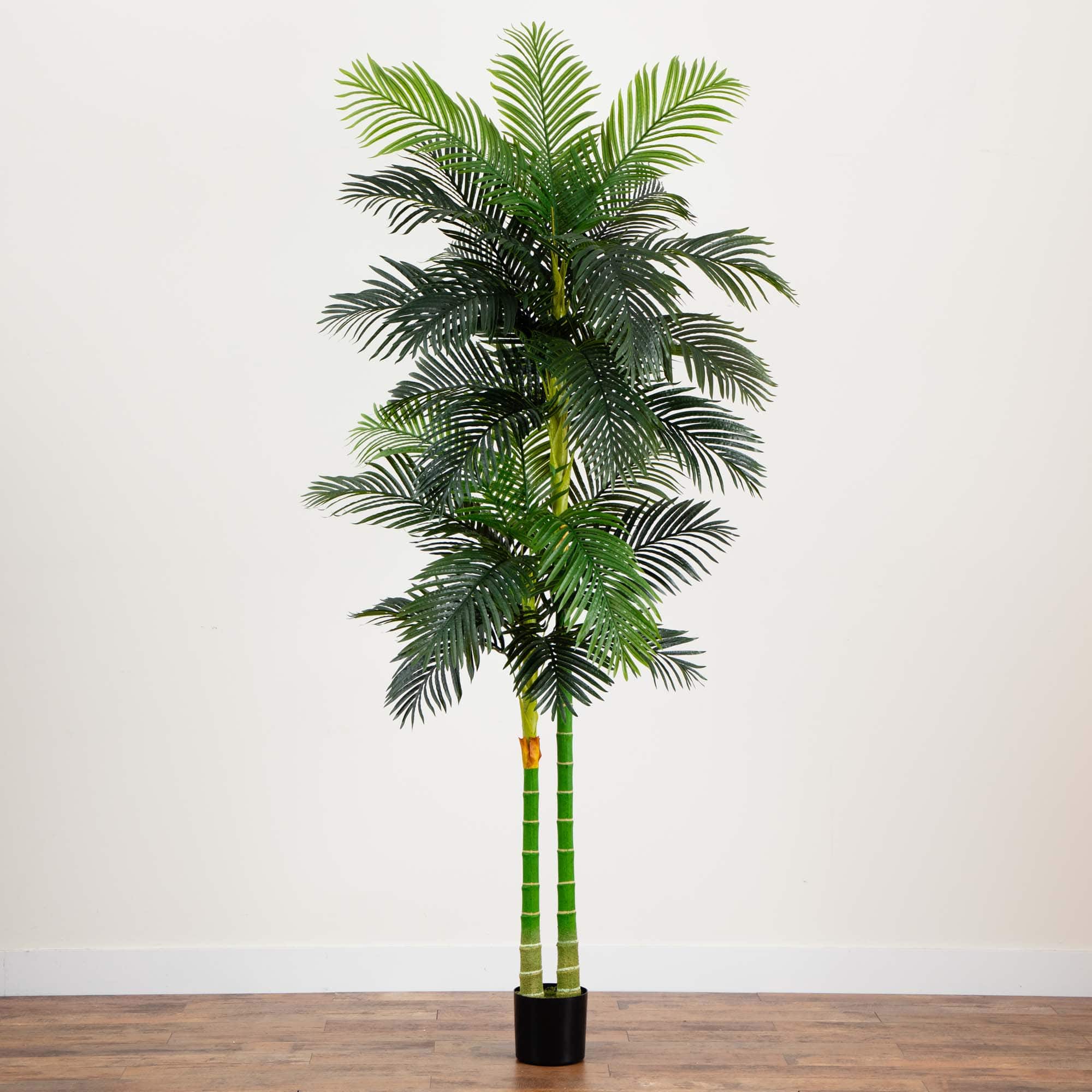 9ft. Potted Green Artificial Double Golden Cane Palm Tree