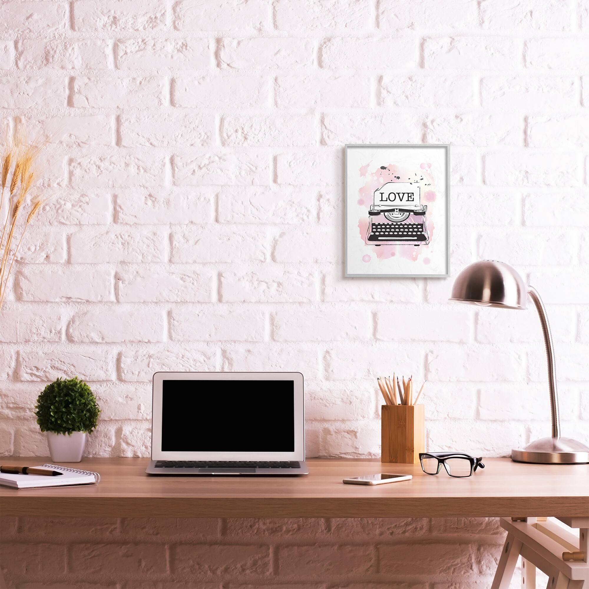 Stupell Industries Retro Pink Typewriter Love Text Paint Splash in Gray Frame Wall Art