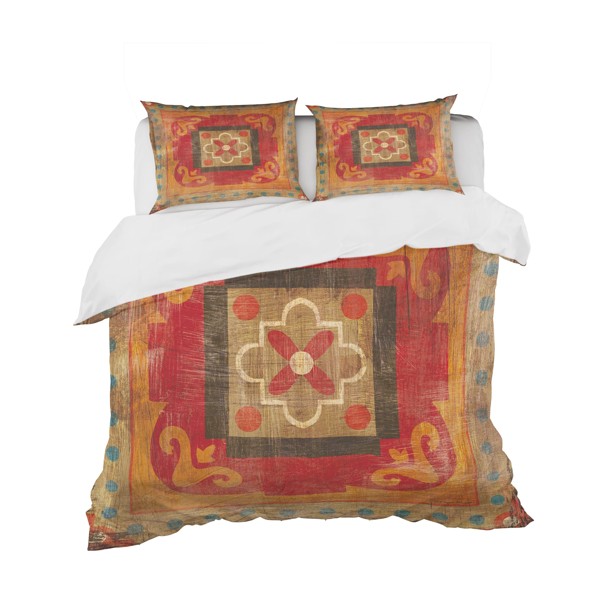 Designart 'Moroccan Orange Tiles Collage II' Cottage Bedding Set - Duvet Cover & Shams