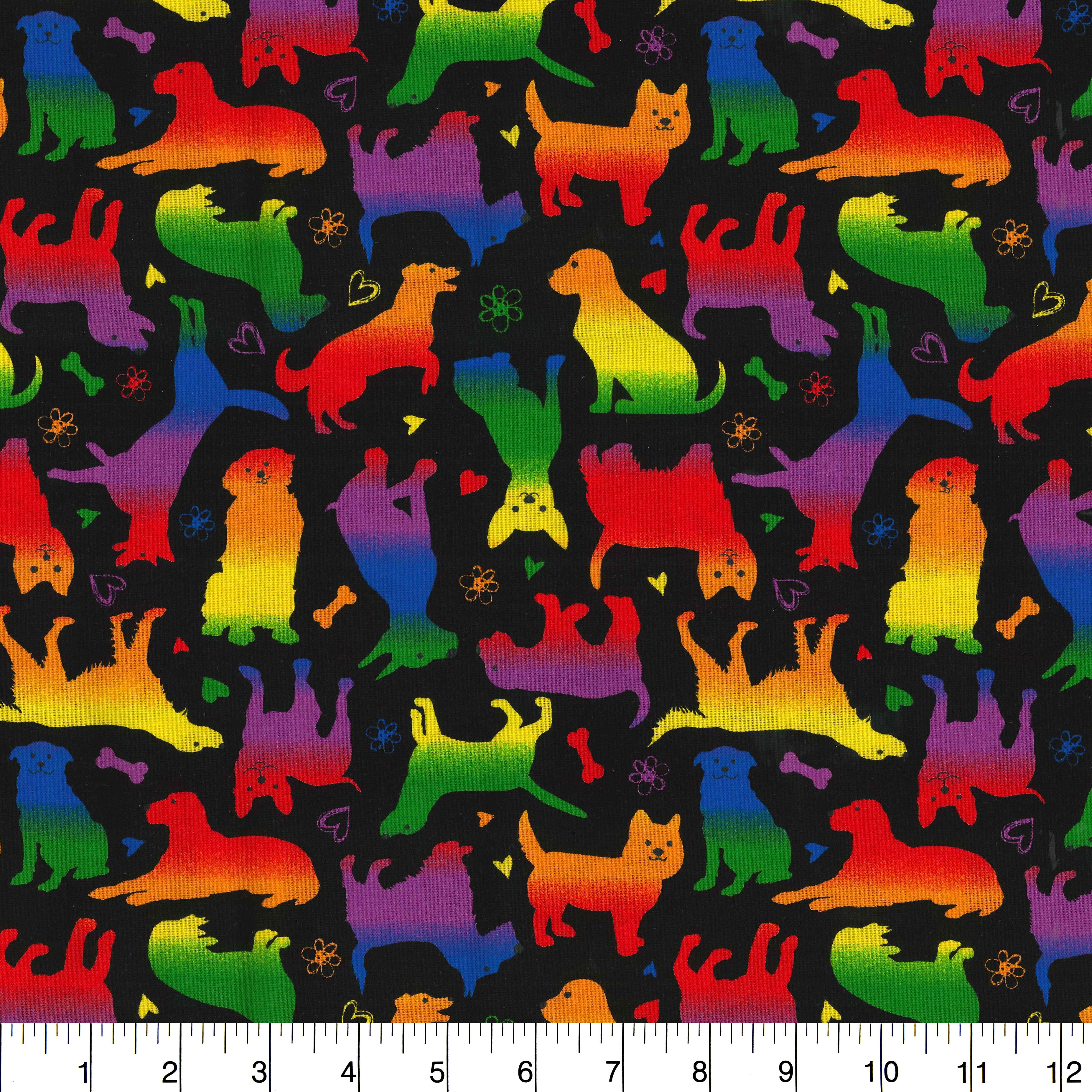 Fabric Traditions Rainbow Dogs Cotton Fabric
