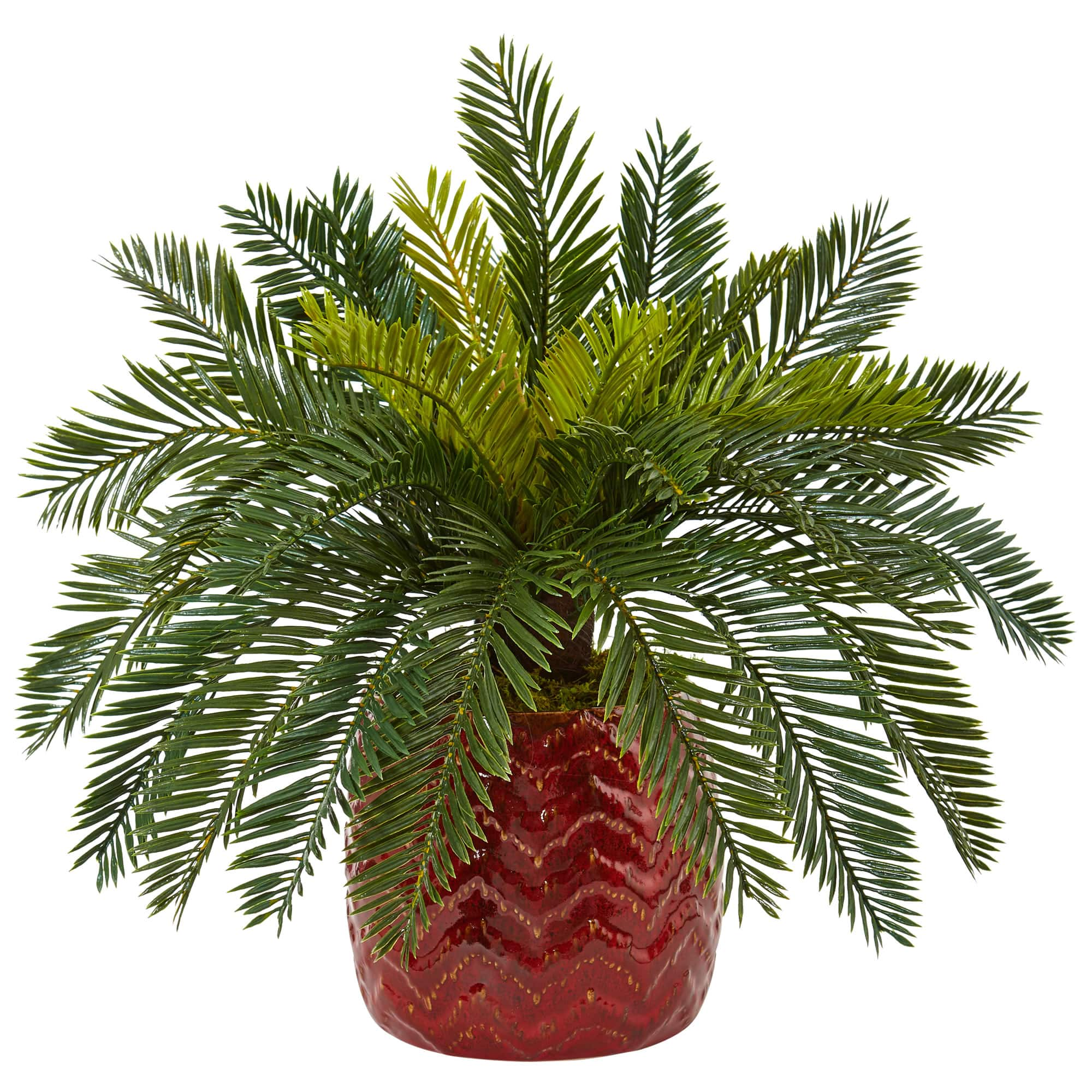 15" Cycas Palm in Red Ceramic Planter By Nearly Natural | Michaels®