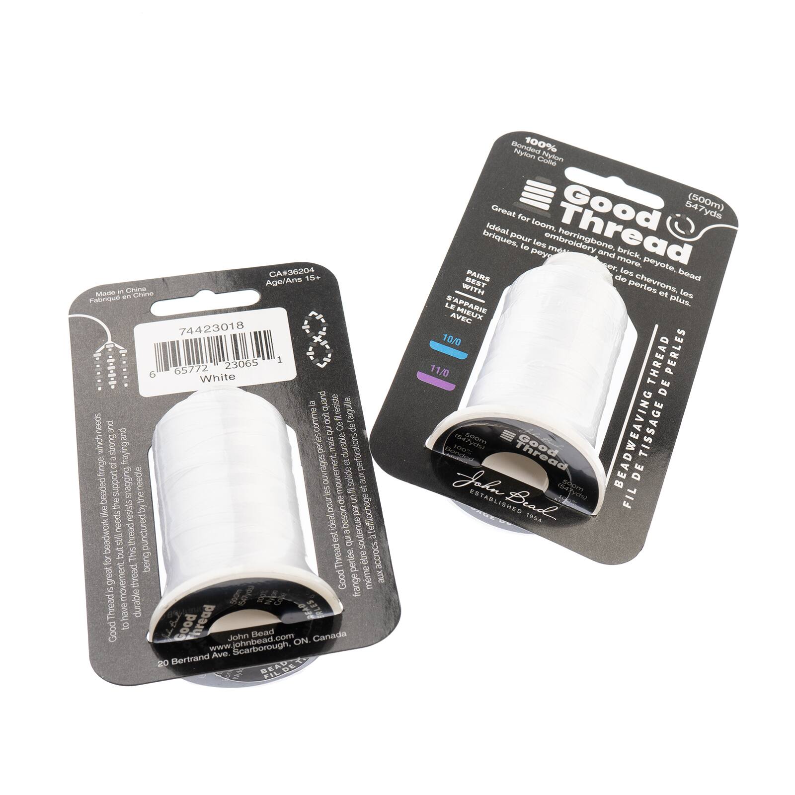 John Bead Good Thread White Bonded Nylon Beadweaving Thread, 547yd.
