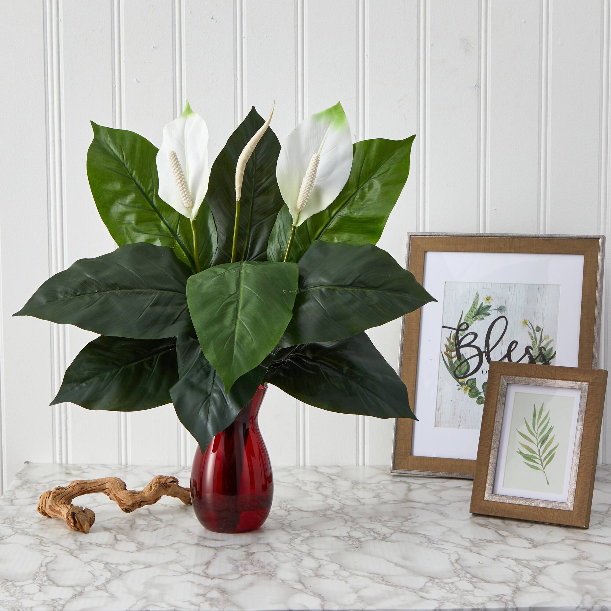 24" Spathiphyllum Artificial Plant in Ruby Planter