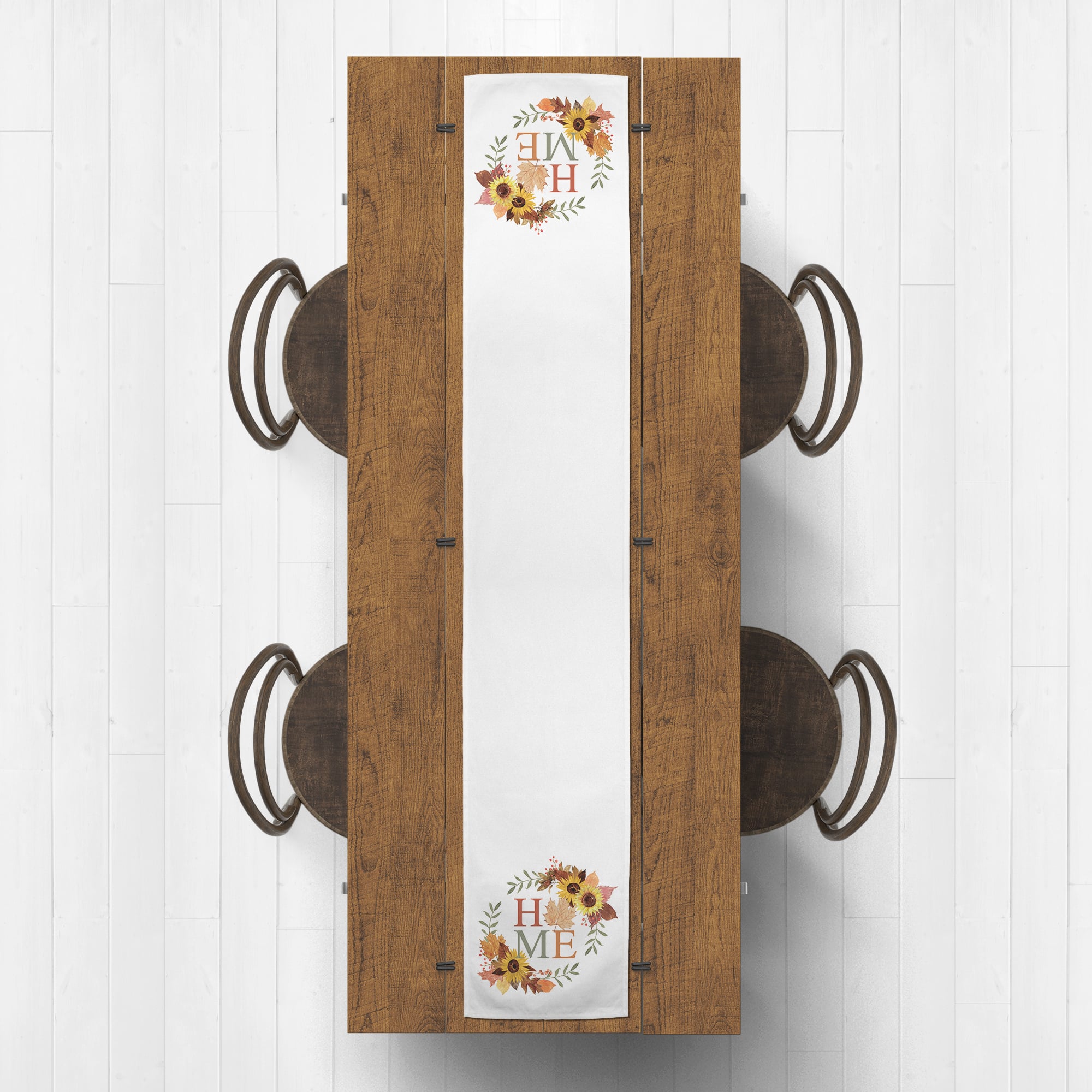 72" Autumn Home Wreath Polyester Twill Table Runner