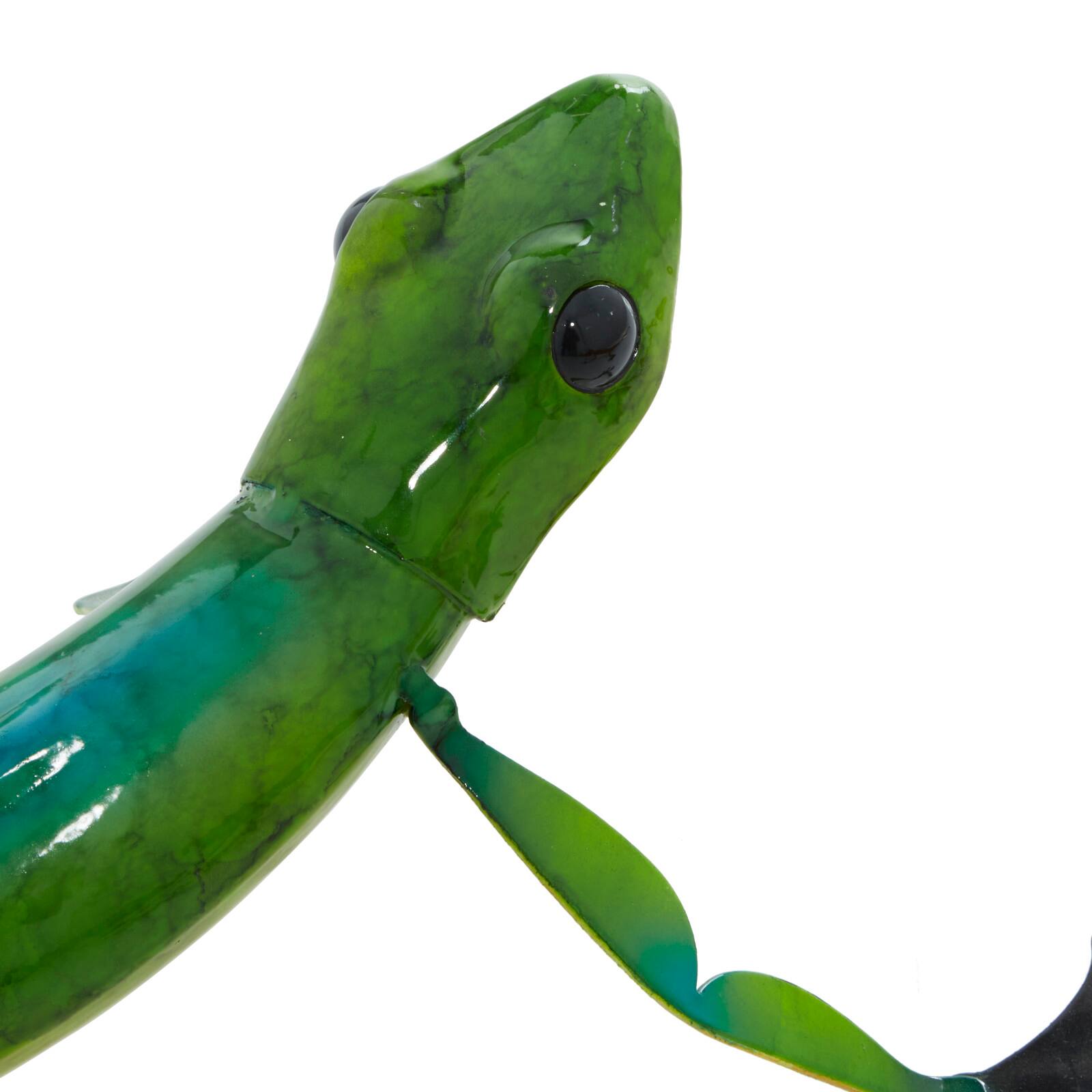 Set of 2 Eclectic Multi Colored Metal Lizard Sculpture 23" x 4"