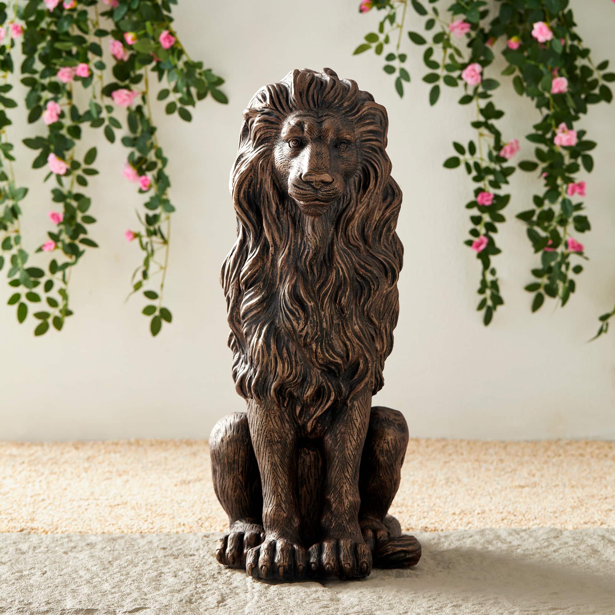 Glitzhome® 2ft. Oversized Bronze Sitting Lion Garden Statue