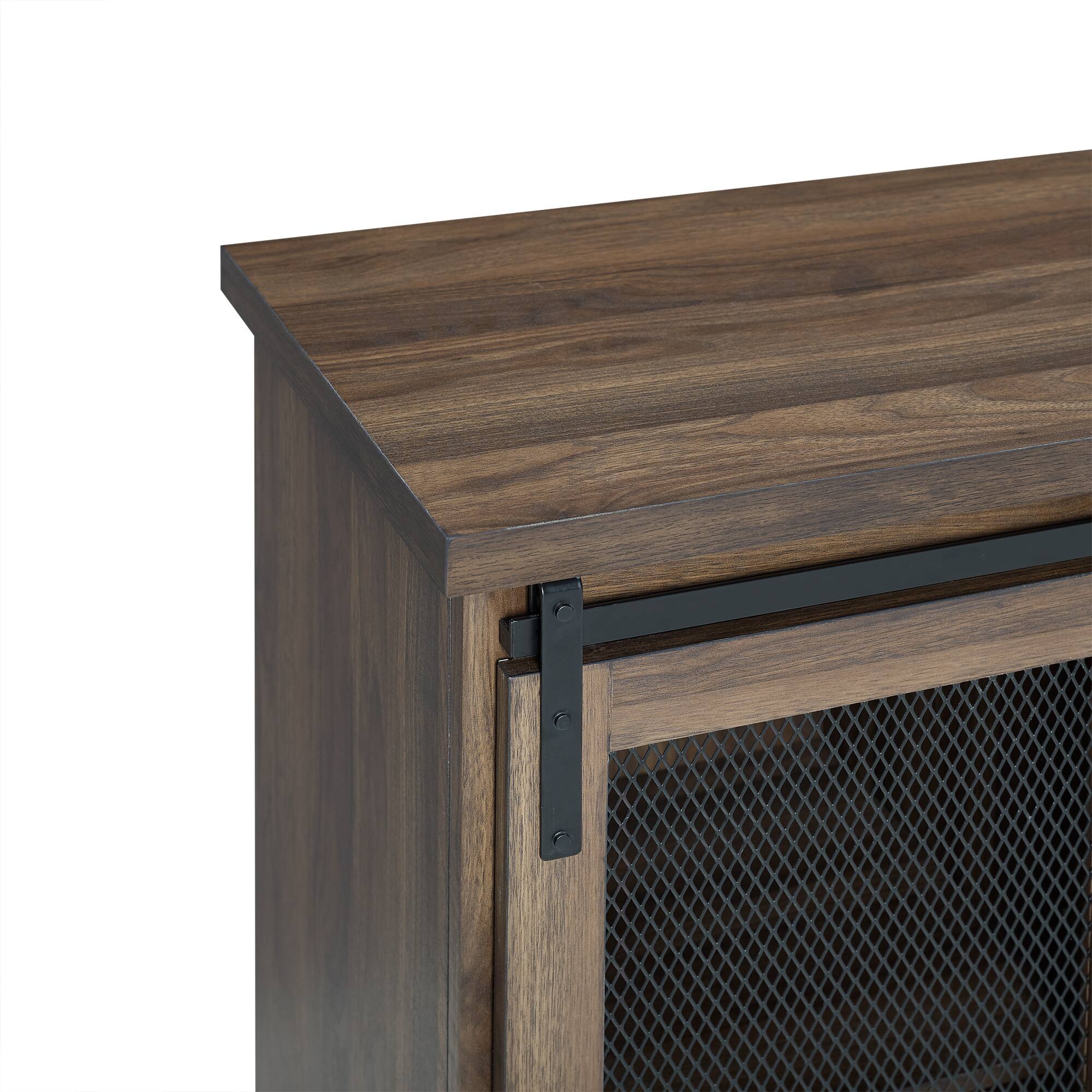 Walker Edison 32" Dark Walnut Sliding Mesh Metal Door Accent Cabinet