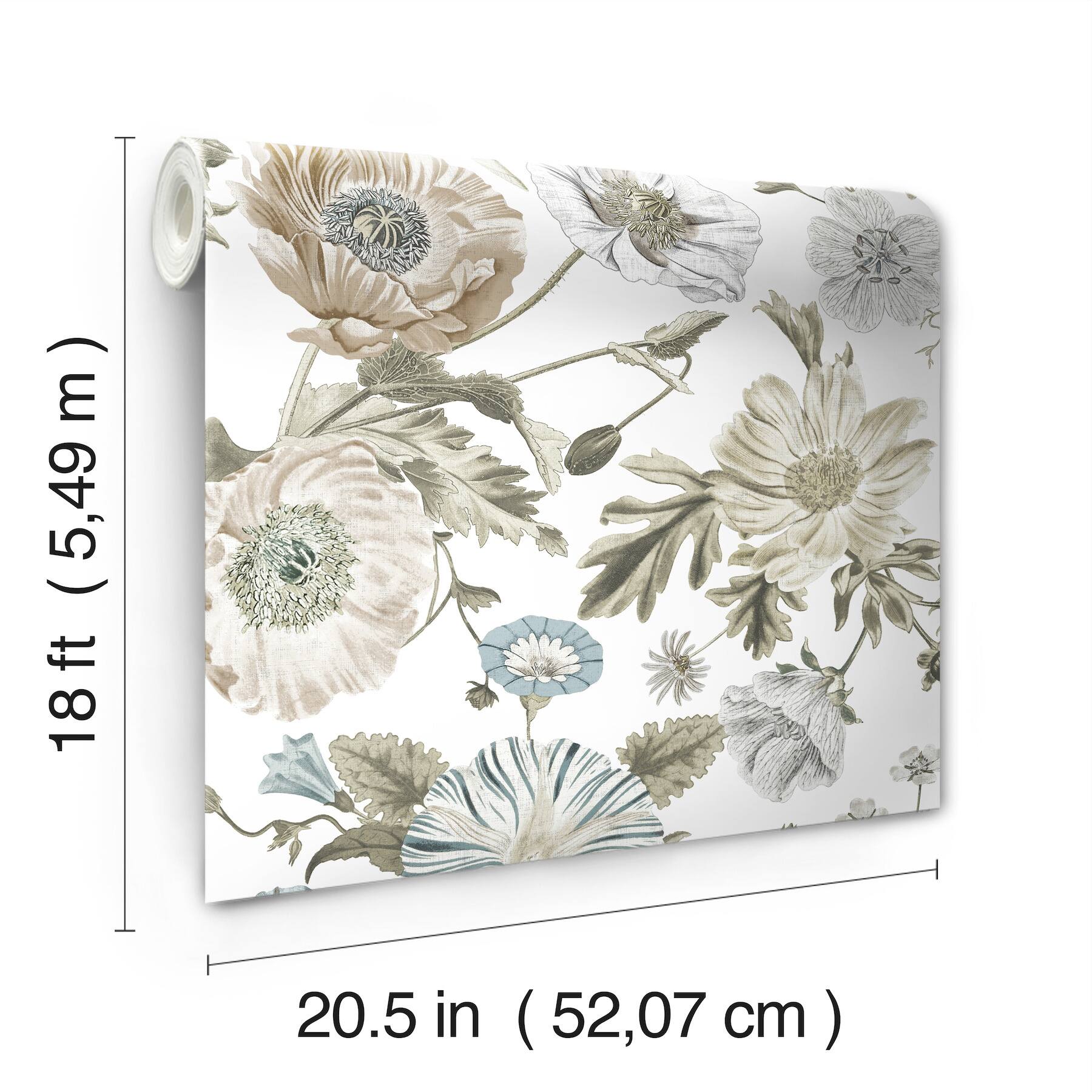 RoomMates White Vintage Poppy Peel &#x26; Stick Wallpaper