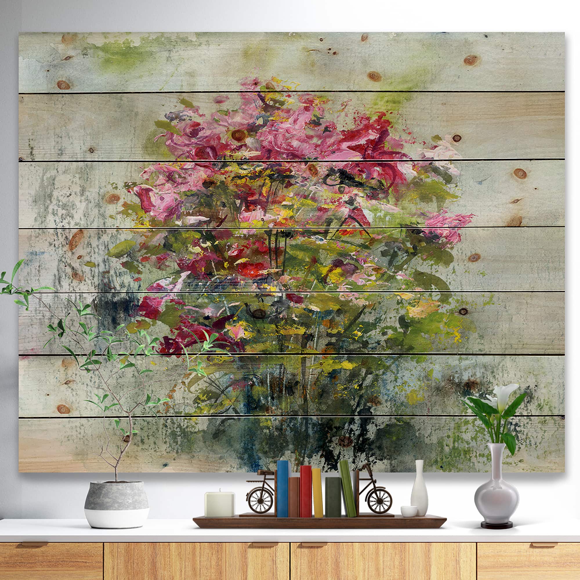 Designart - Bouquets Of Roses Painting Art - Floral Print on Natural Pine Wood